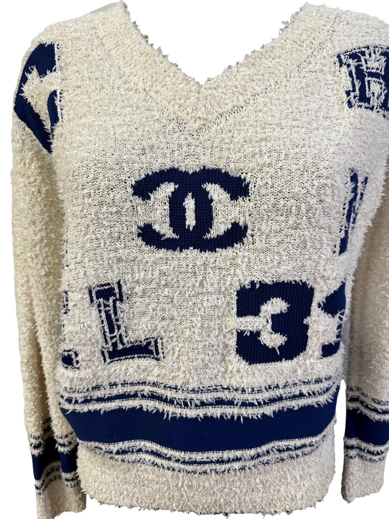 Chanel varsity iconic logo pullover sweater best sale