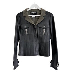 Chanel Pre-Fall 2007 Button Trim Leather 
Shearling Jacket