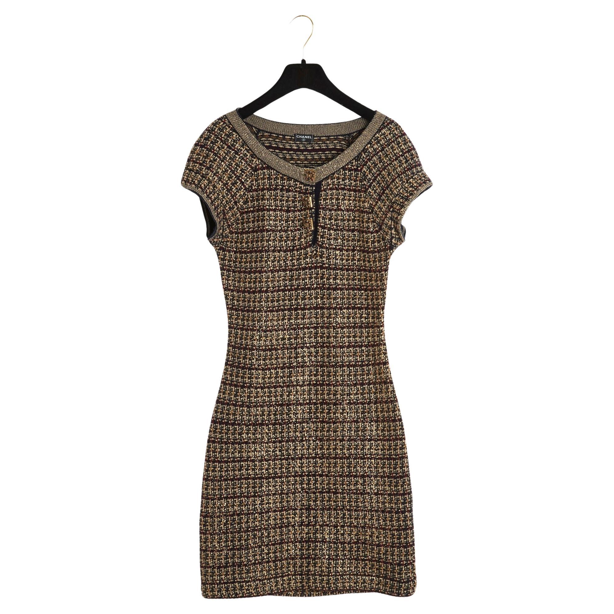 CHANEL Pre fall 2011 Byzance Dress FR36/38 Tweed Black Gold For Sale