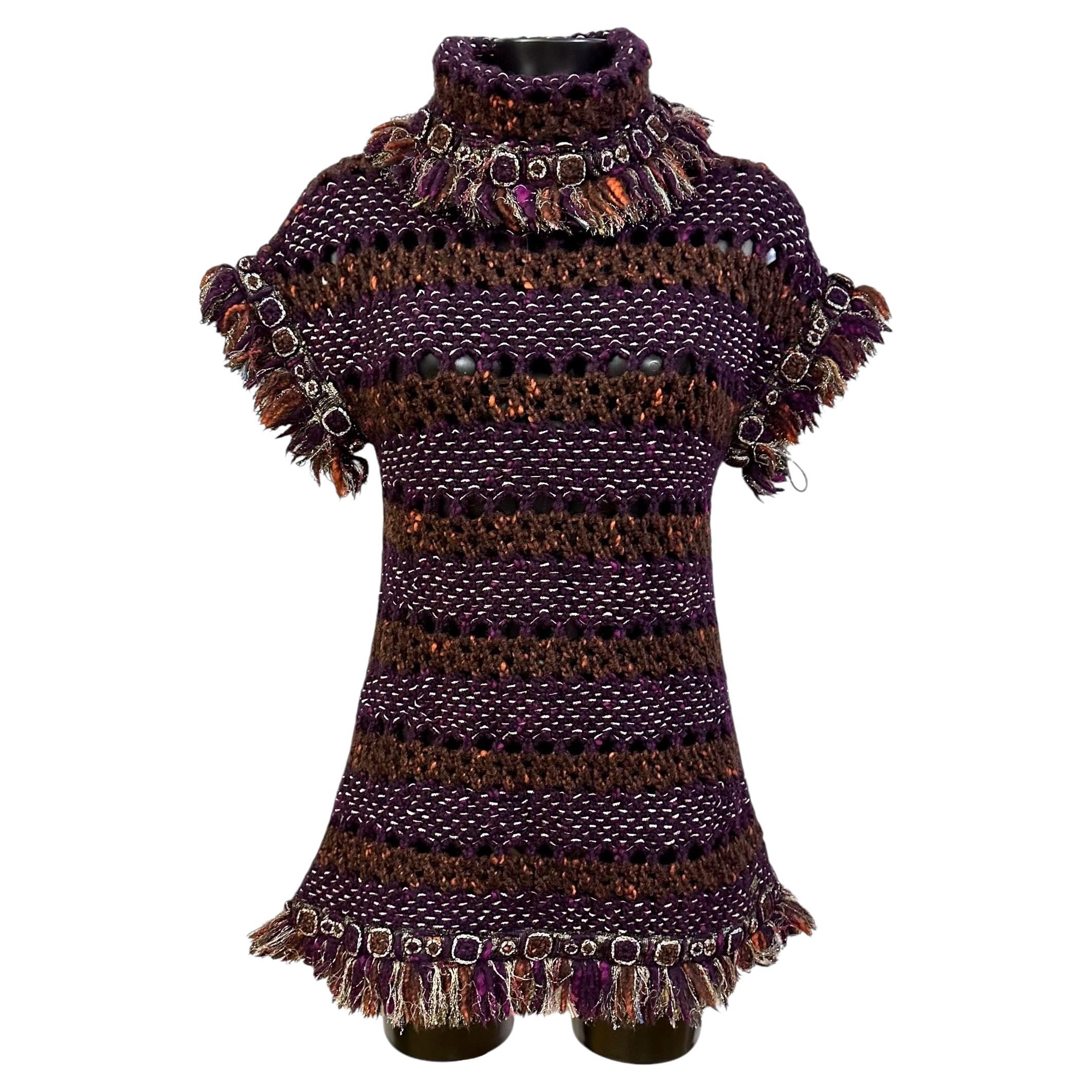 Chanel Pre-Fall 2011 Paris Byzance Collection Purple and Gold Fringe Knit Dress
