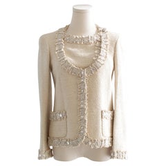 Chanel Pre-Fall 2012 Bombay Ecru Silber verschönerte Tweed 12A Jacke