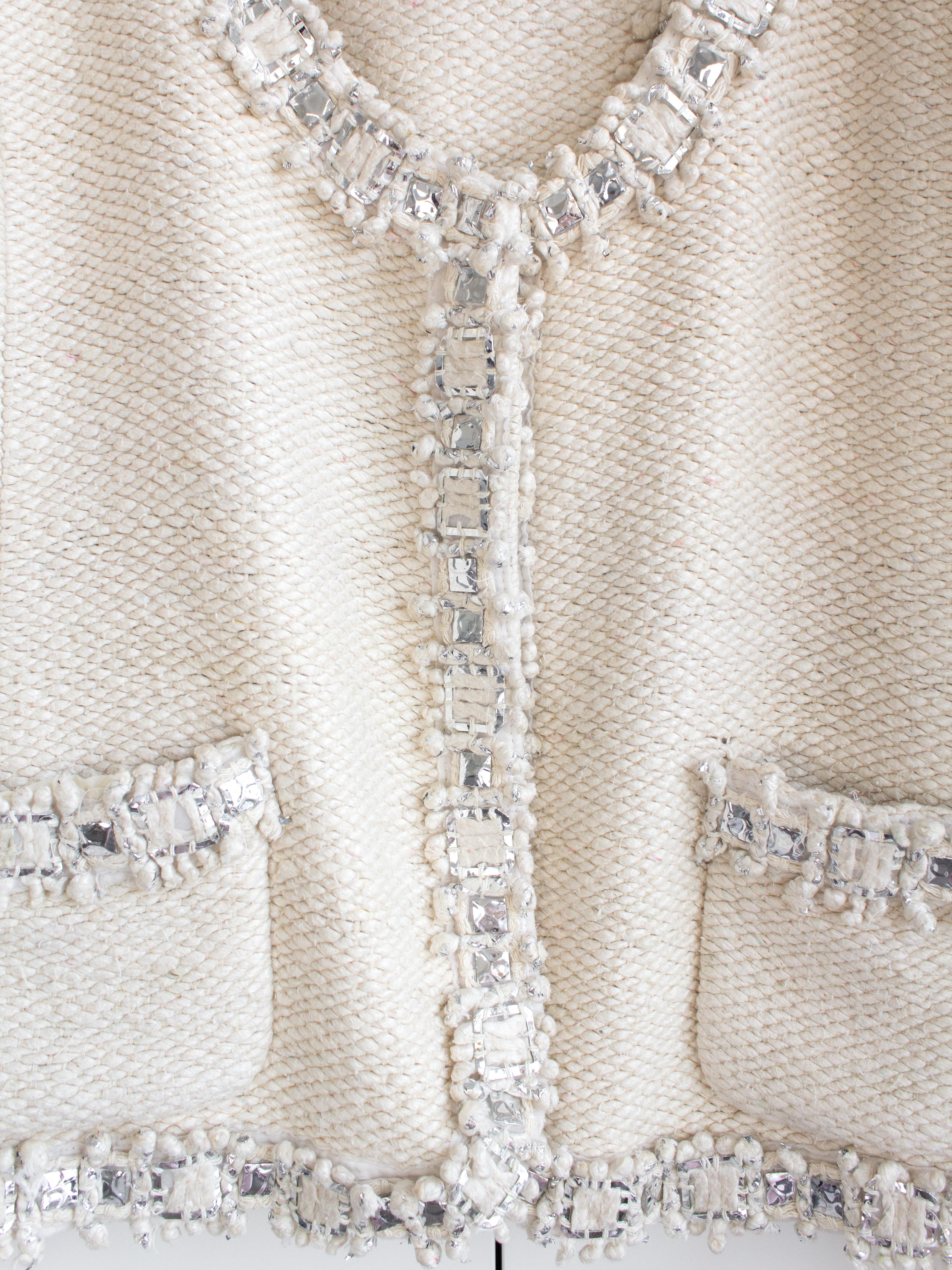 Chanel Pre-Fall 2012 Bombay Ecru Silber verschönerter Tweed 12A Jacke Rock Anzug 7