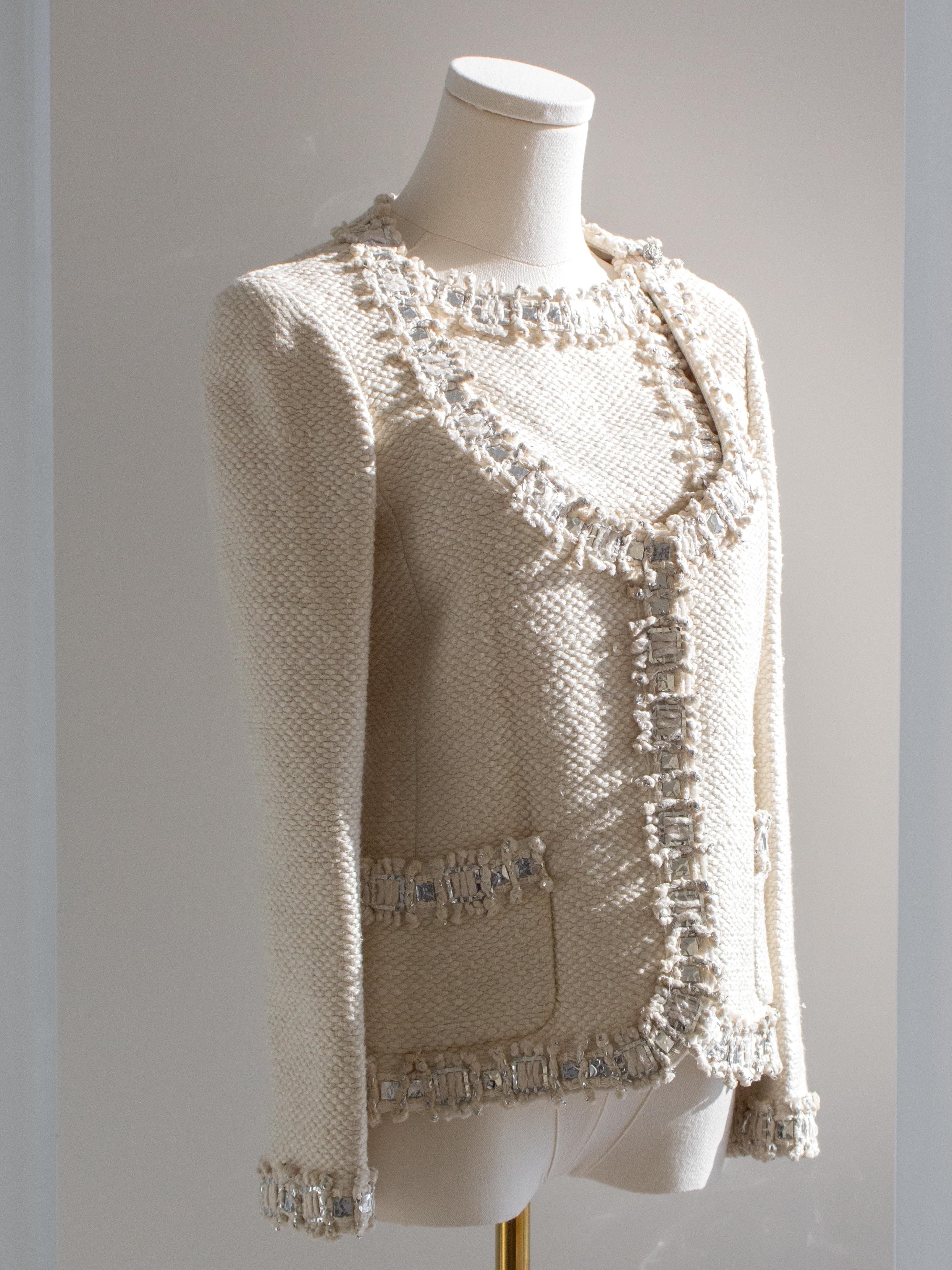 Chanel Pre-Fall 2012 Bombay Ecru Argento Impreziosito Tweed 12A Giacca Abito 5