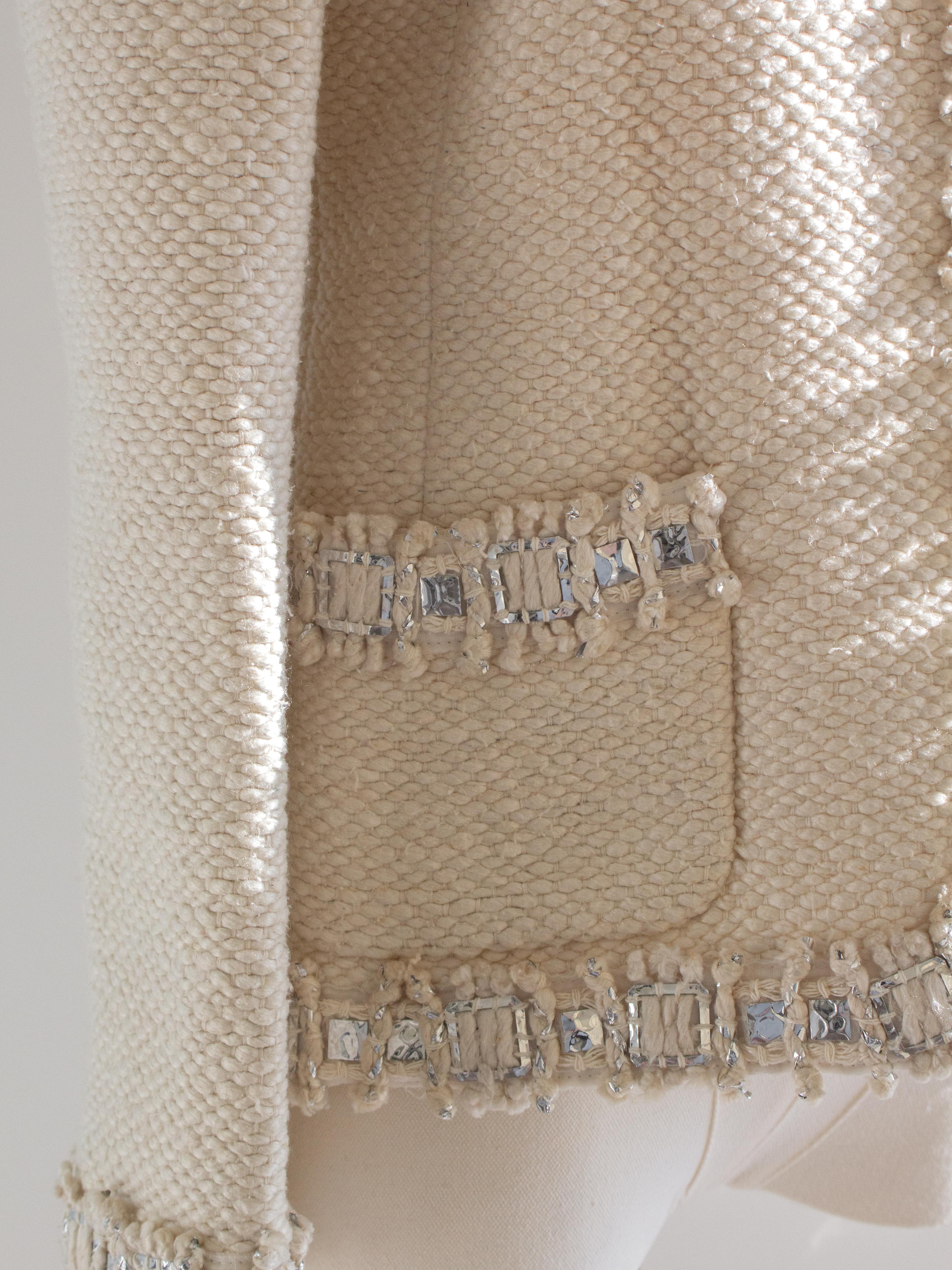 Chanel Pre-Fall 2012 Bombay Ecru Argento Impreziosito Tweed 12A Giacca Abito 7