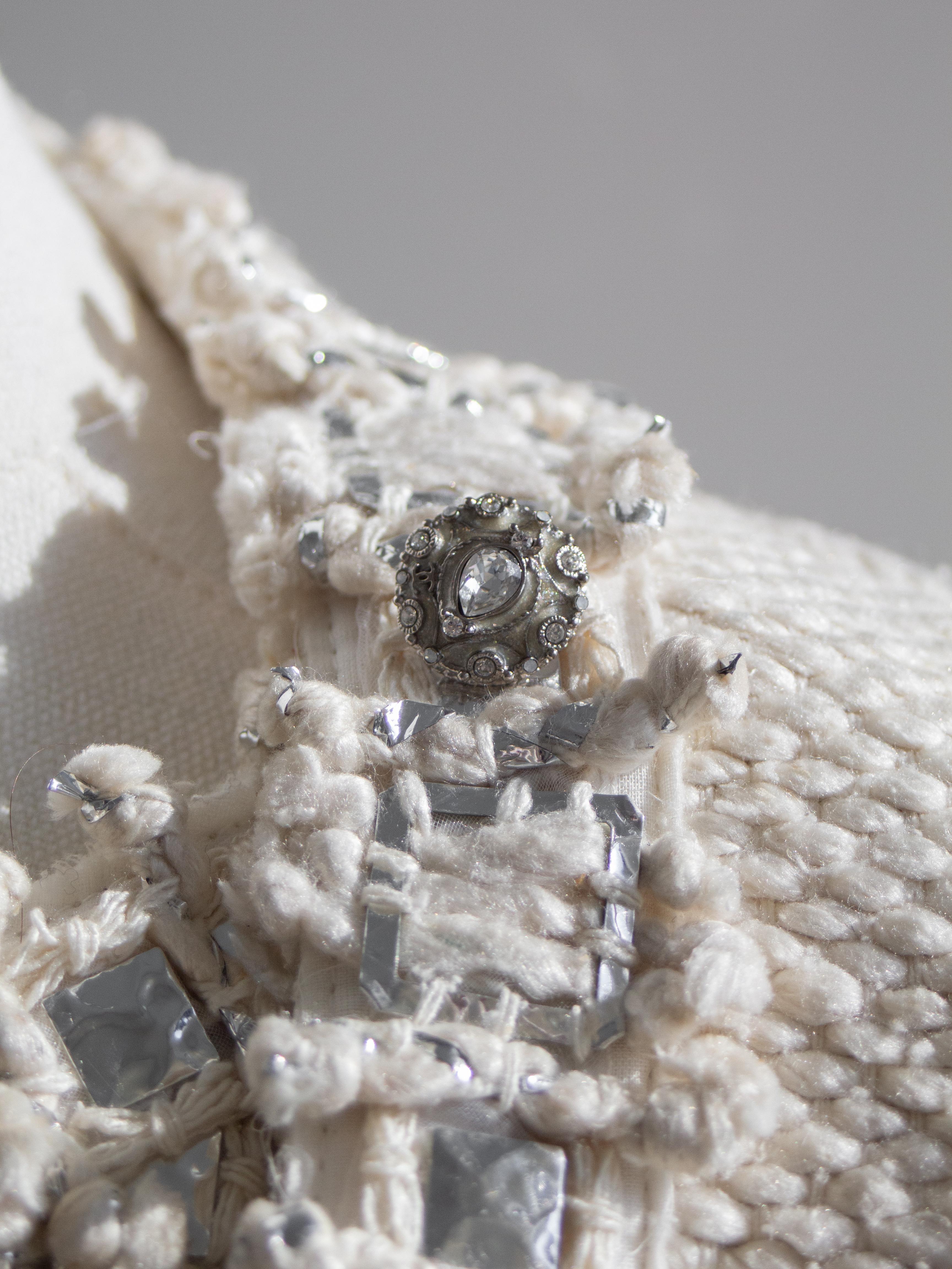 Chanel Pre-Fall 2012 Bombay Ecru Argento Impreziosito Tweed 12A Giacca Abito 8