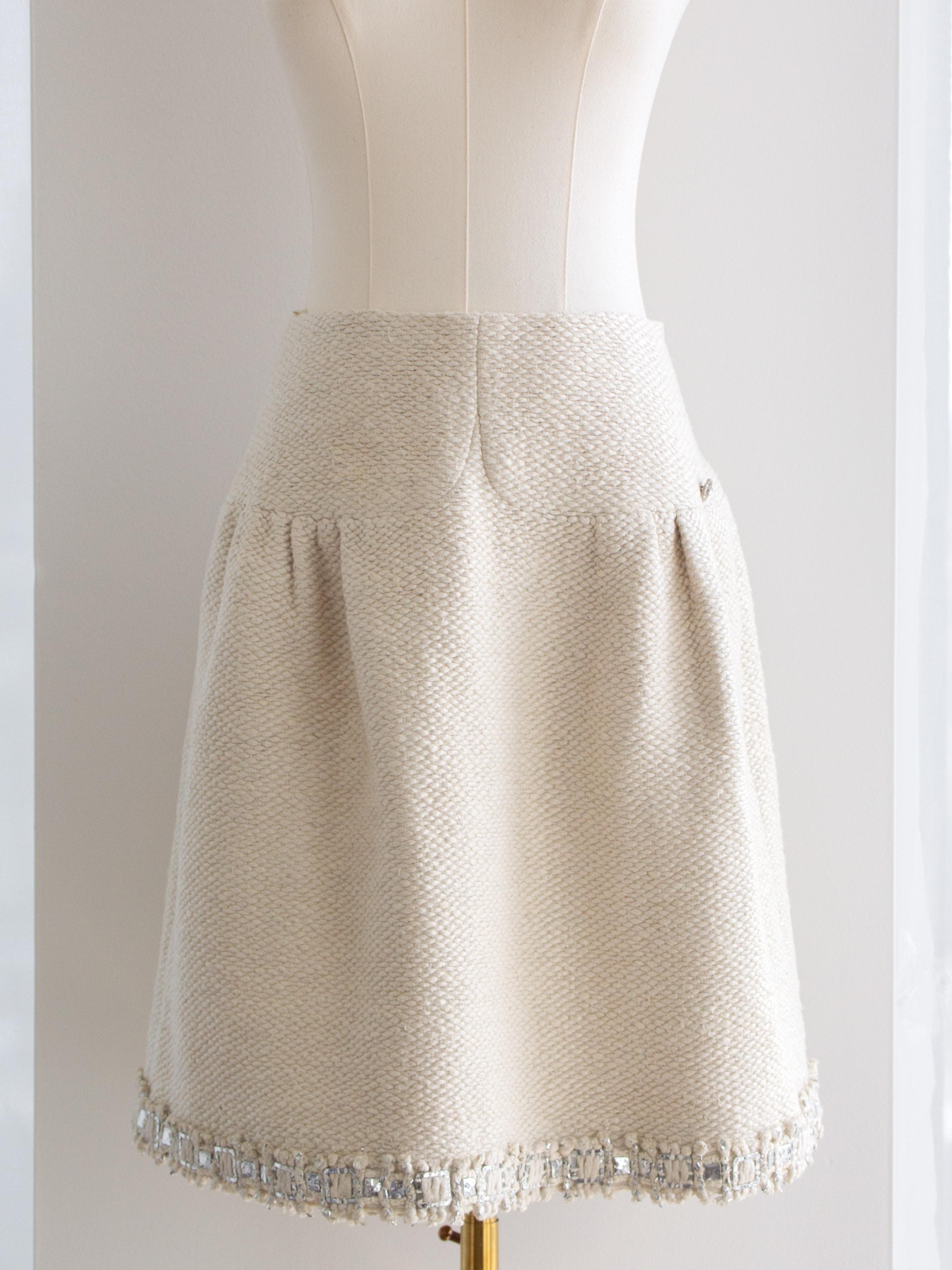 Chanel Pre-Fall 2012 Bombay Ecru Argento Impreziosito Tweed 12A Giacca Abito 13