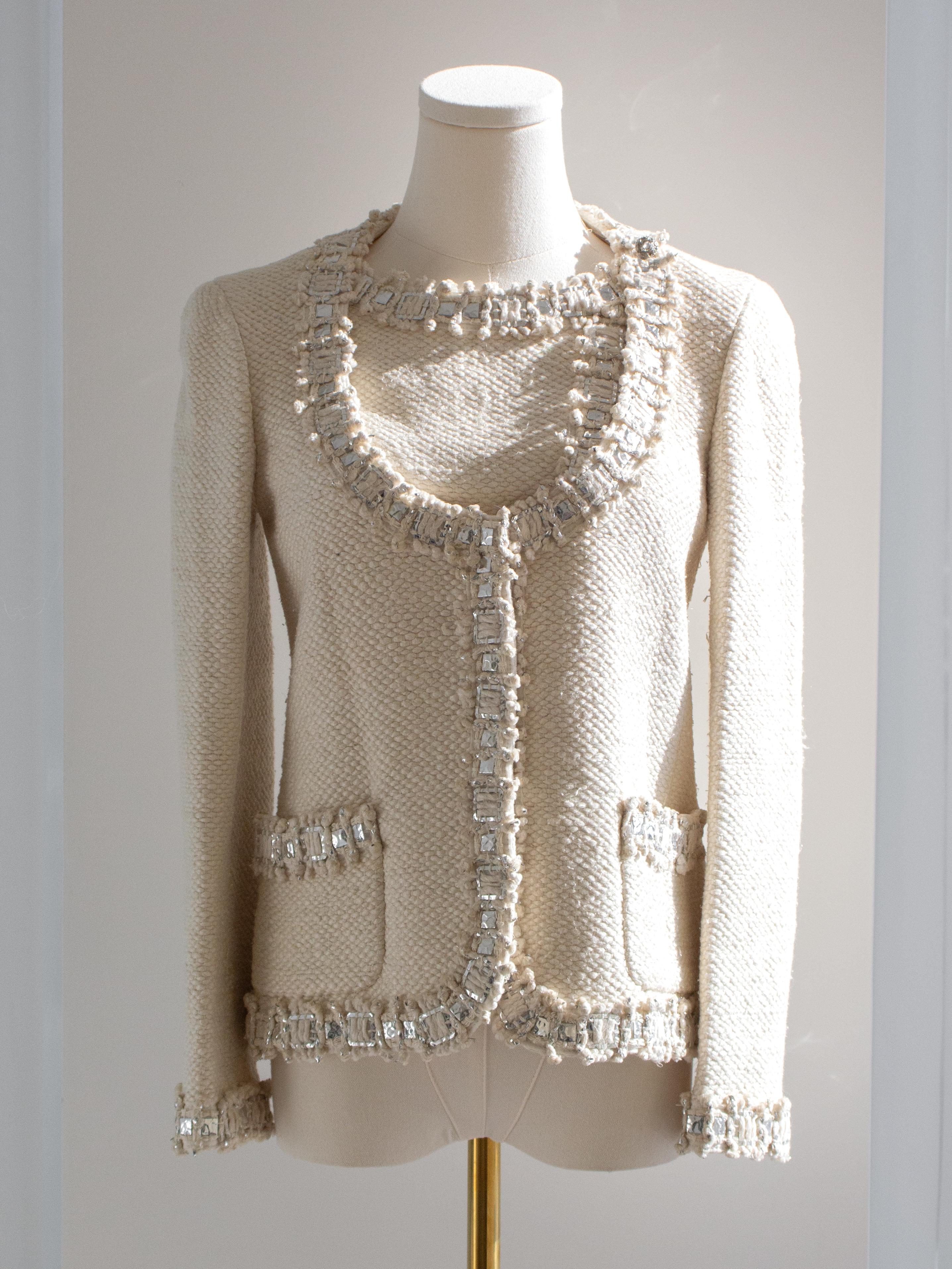 Chanel Pre-Fall 2012 Bombay Ecru Argento Impreziosito Tweed 12A Giacca Abito 2