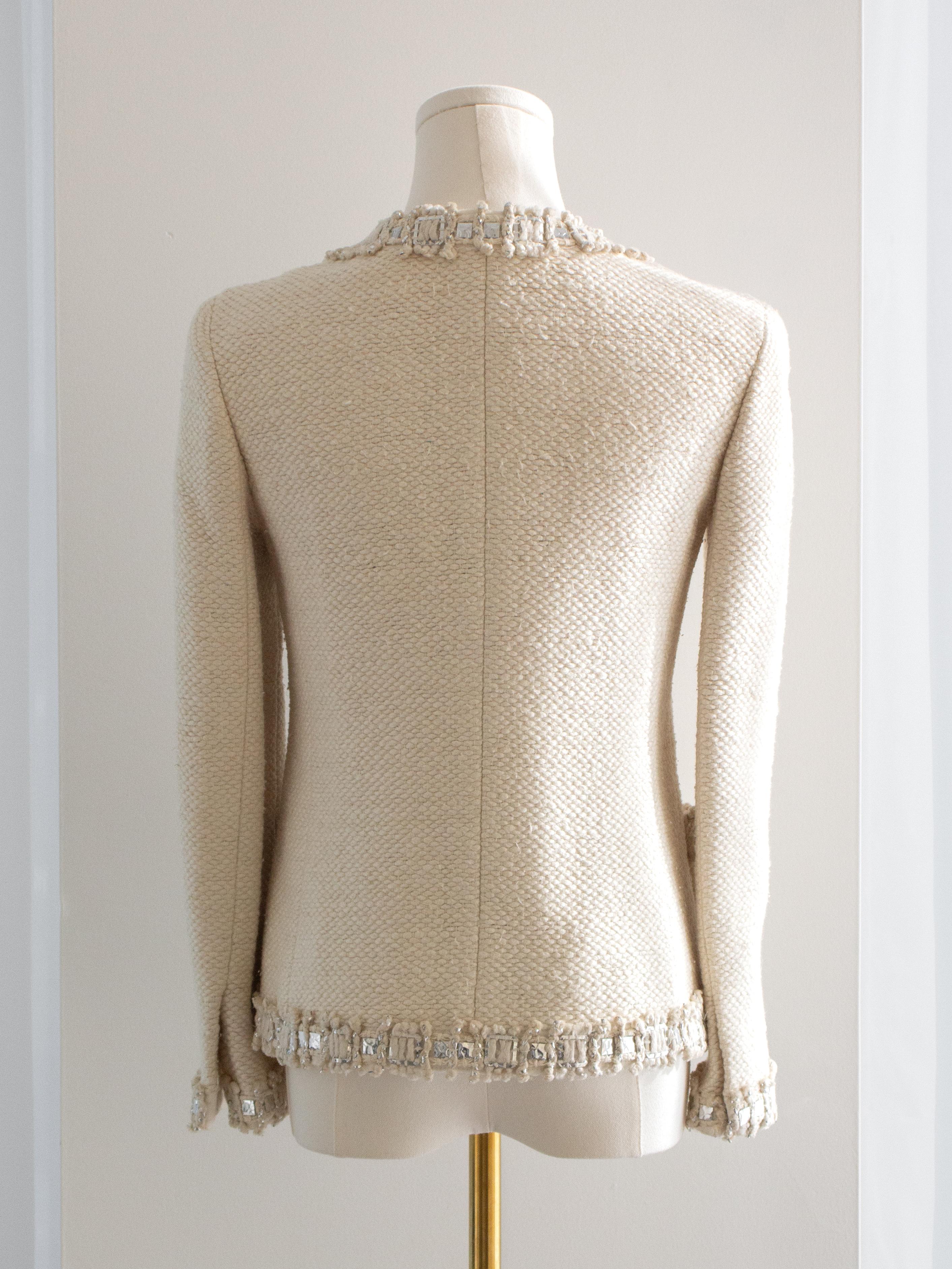 Chanel Pre-Fall 2012 Bombay Ecru Argento Impreziosito Tweed 12A Giacca Abito 3