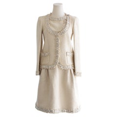 Chanel Pre-Fall 2012 Bombay Ecru Argento Impreziosito Tweed 12A Giacca Abito