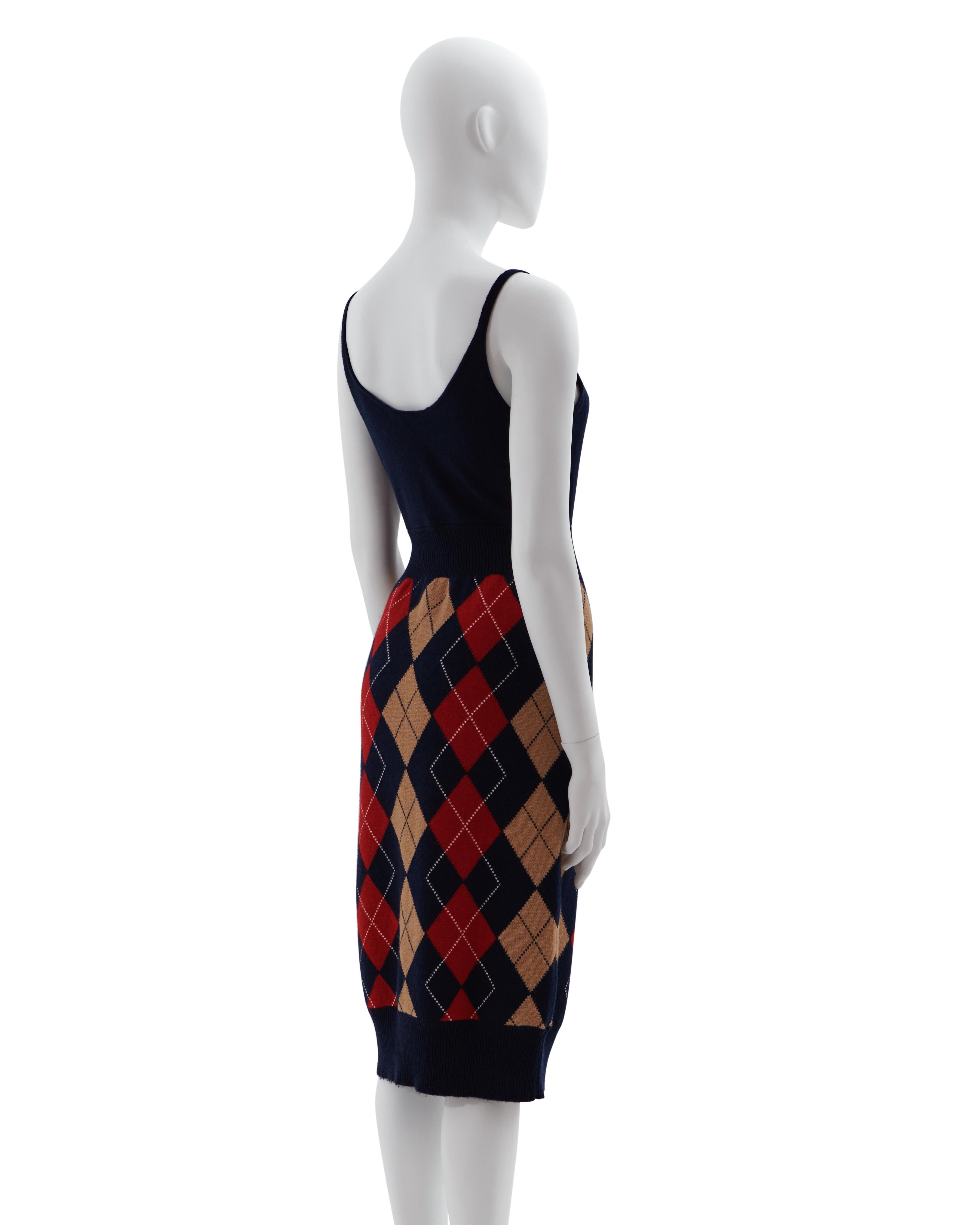 Black Chanel Pre-Fall 2013 Navy and multicolor cashmere argyle dress  For Sale