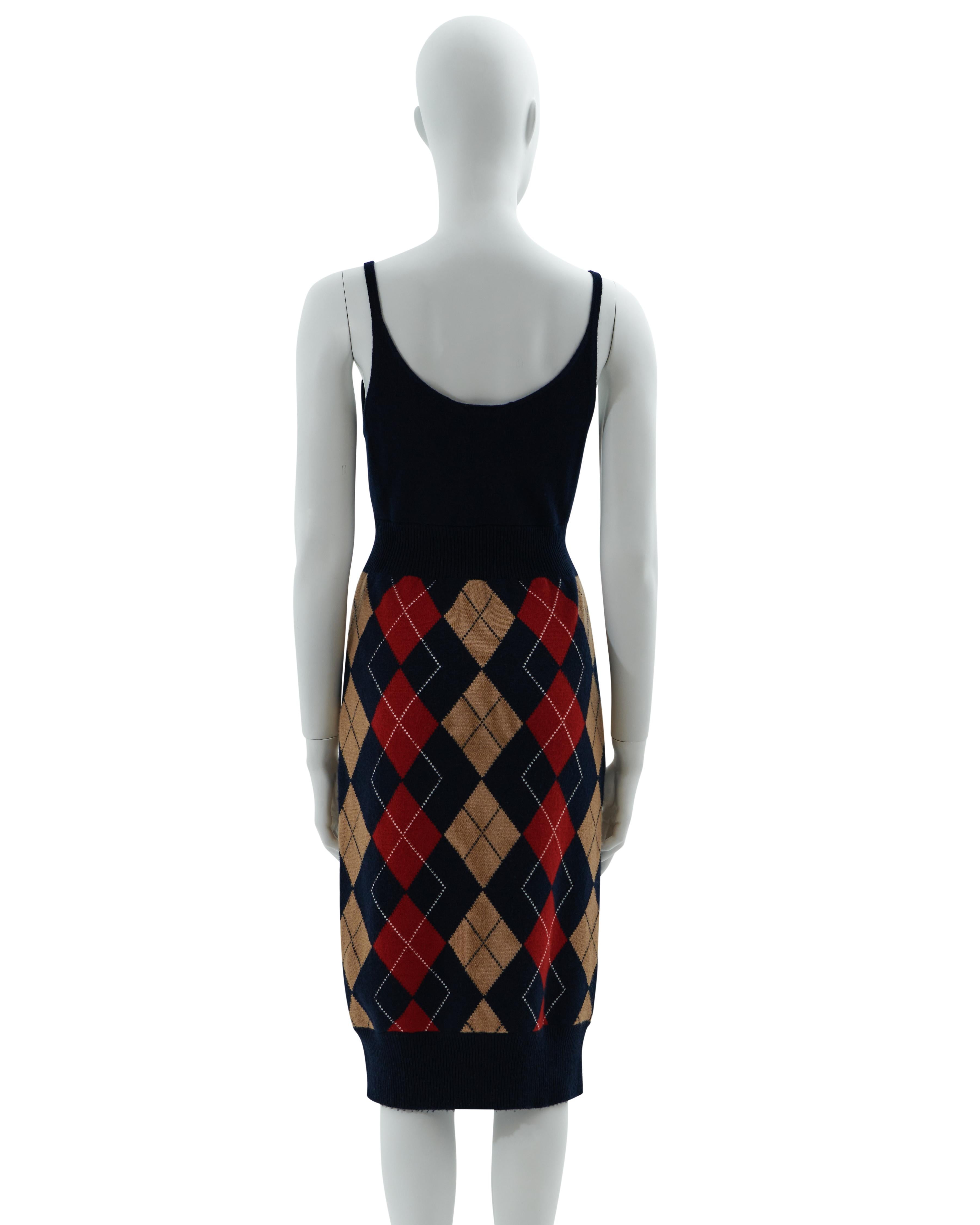 Chanel Pre-Fall 2013 Navy and multicolor cashmere argyle dress  In Excellent Condition For Sale In Milano, IT
