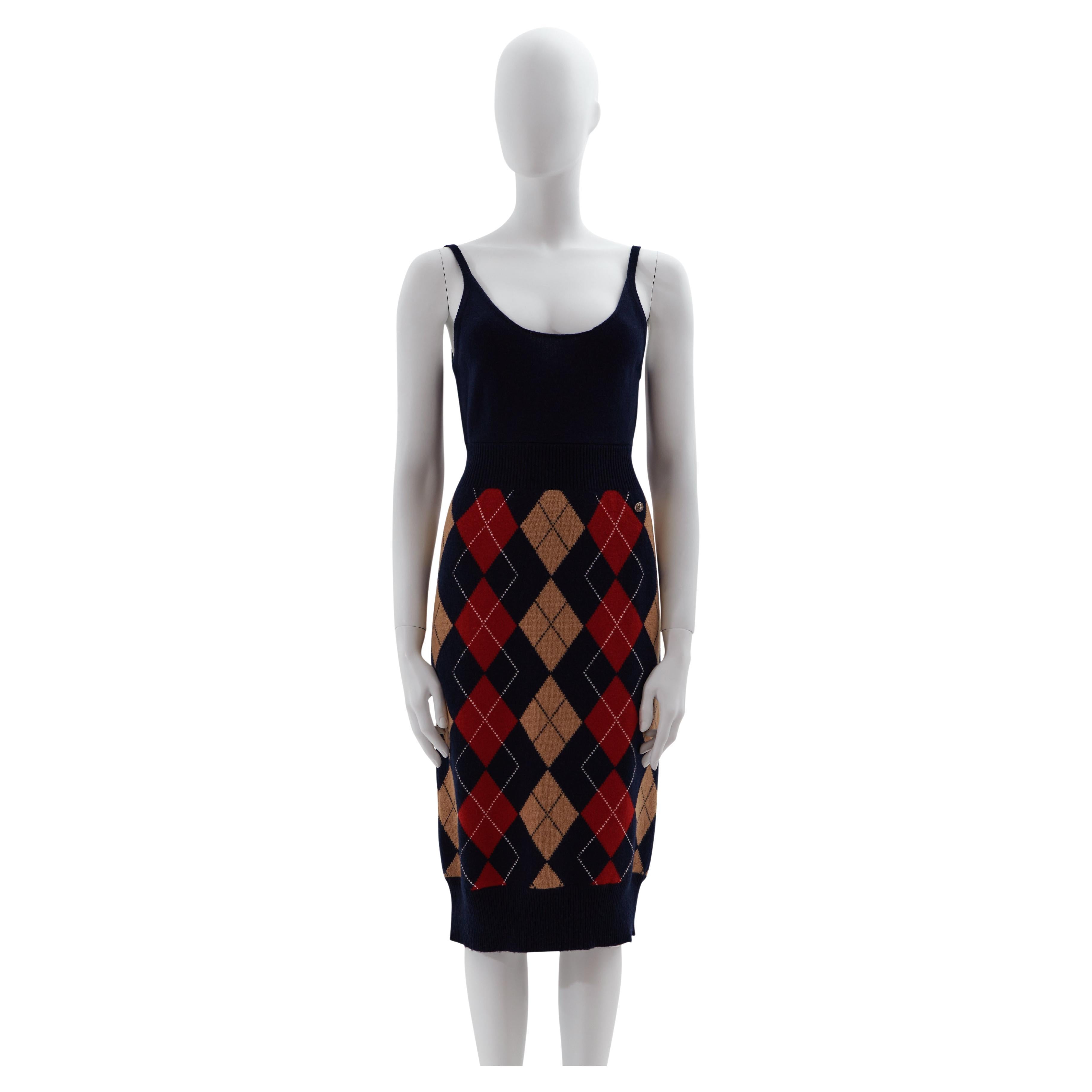 Chanel Pre-Fall 2013 Navy and multicolor cashmere argyle dress  For Sale