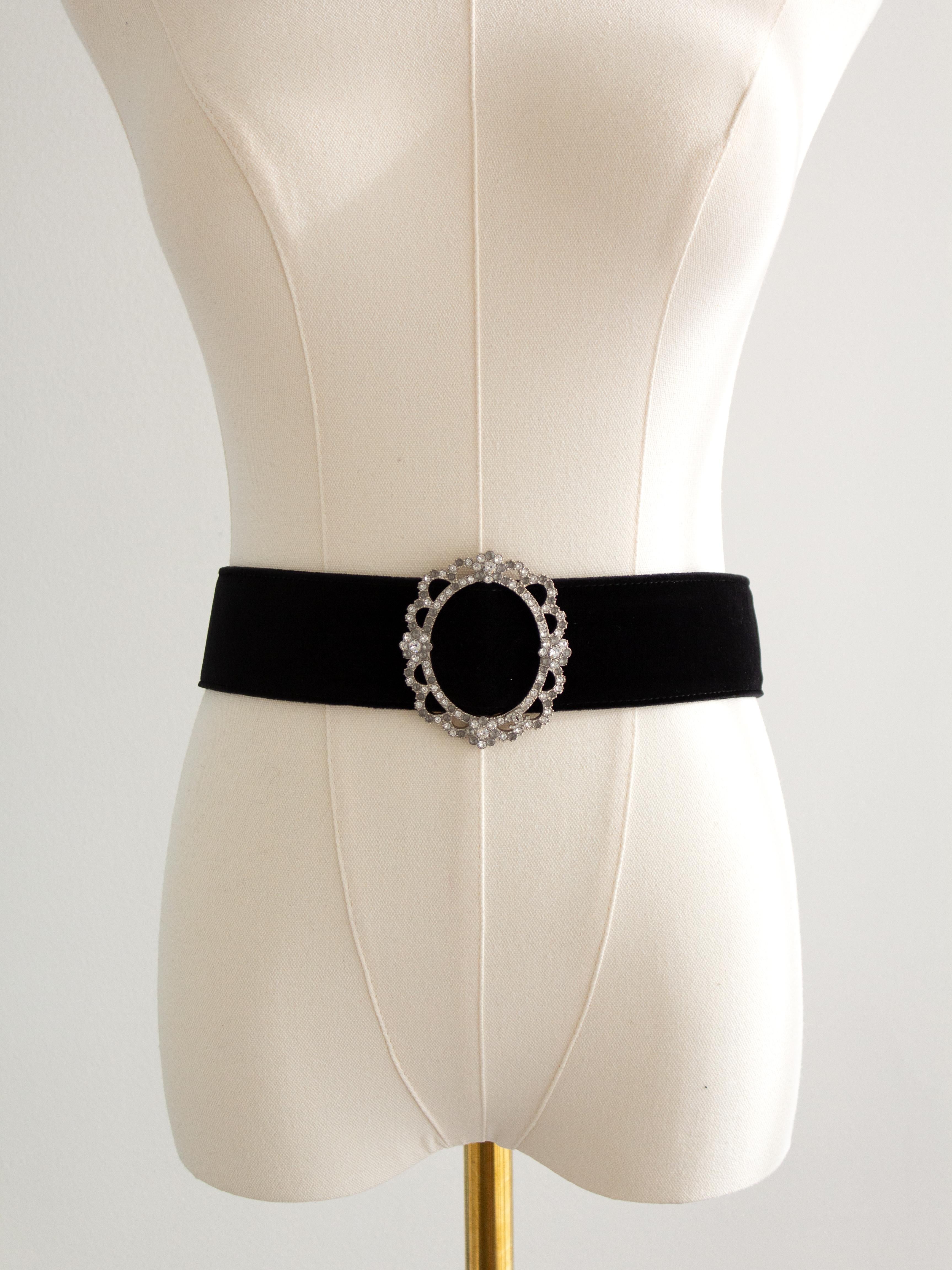 Chanel Pre-Fall 2015 Salzburg Black Velvet Crystal Embellished B15A Wide Belt 6