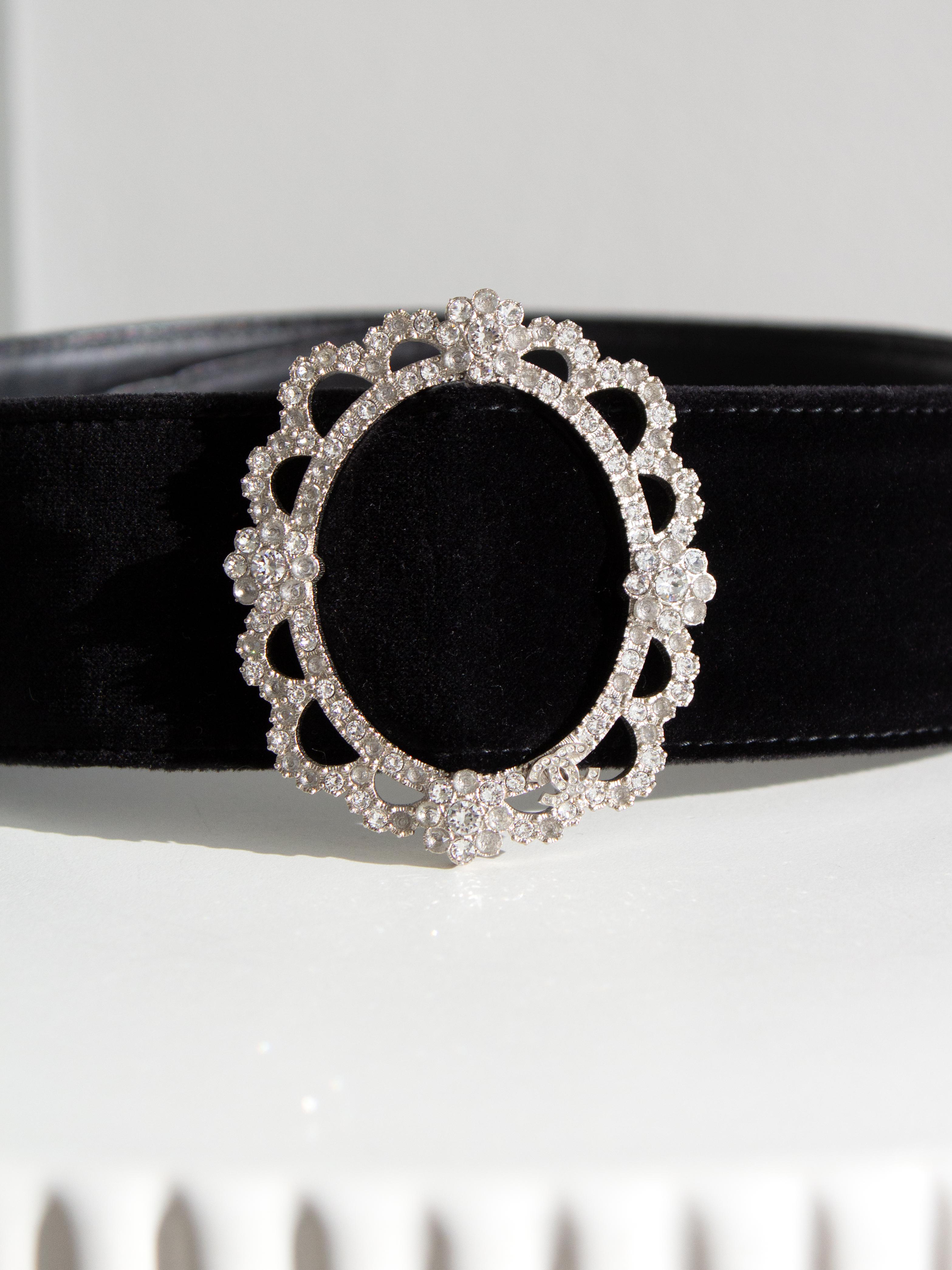 Women's Chanel Pre-Fall 2015 Salzburg Black Velvet Crystal Embellished B15A Wide Belt