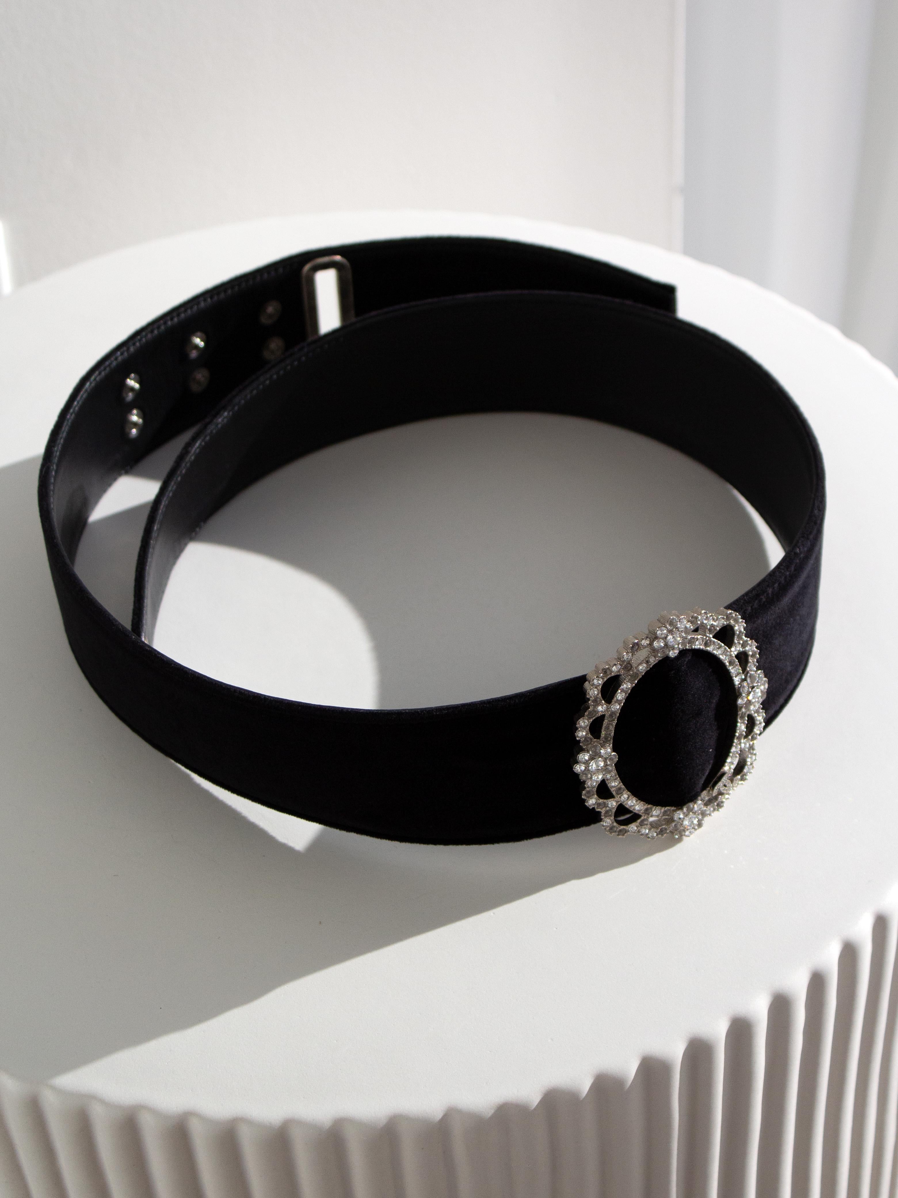 Chanel Pre-Fall 2015 Salzburg Black Velvet Crystal Embellished B15A Wide Belt 1