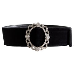 Chanel Pre-Fall 2015 Salzburg Black Velvet Crystal Embellished B15A Wide Belt