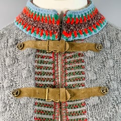 CHANEL Pre-Fall 2015 Size 12 Grey Multi Color Wool Cable Knit Bobble Leather Trim Jacket