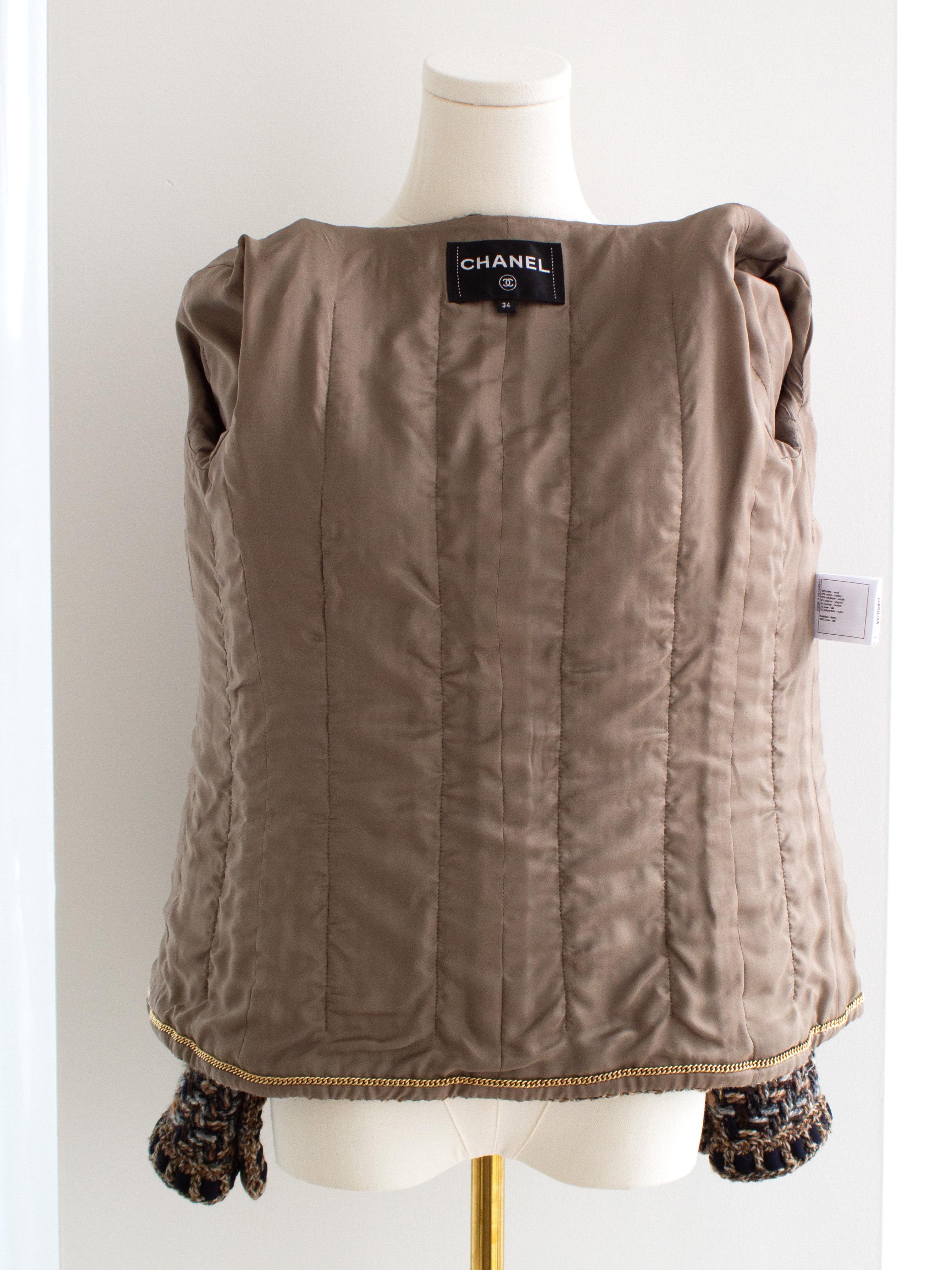 Chanel Pre-Fall 2016 Rome Brown Gold Fantasy Tweed 16A Jacket For Sale 7