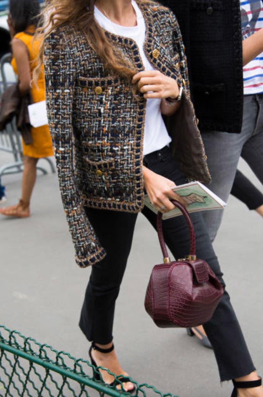 Chanel Pre-Fall 2016 Rome Brown Gold Fantasy Tweed 16A Jacket In Excellent Condition For Sale In Jersey City, NJ