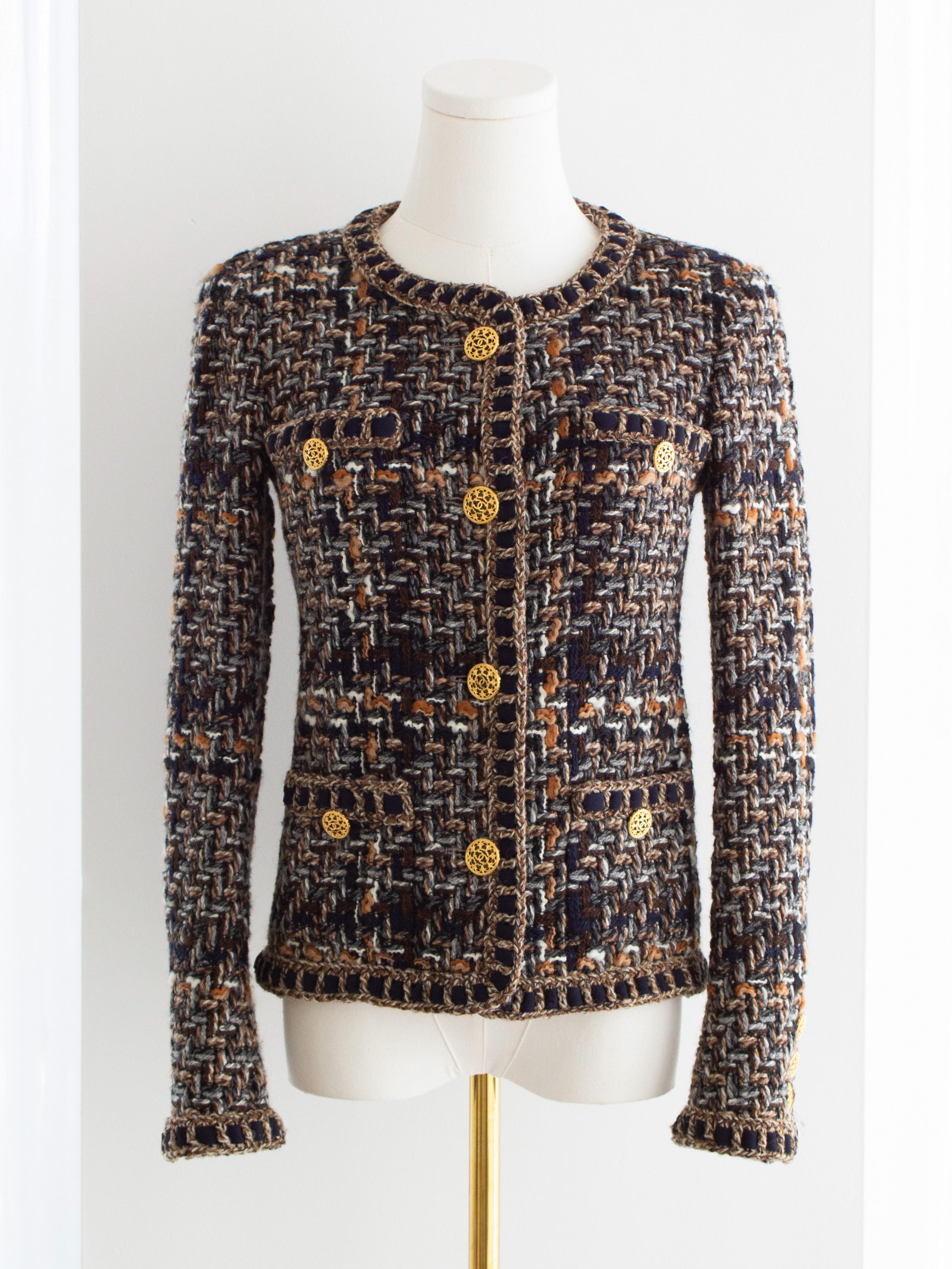Women's Chanel Pre-Fall 2016 Rome Brown Gold Fantasy Tweed 16A Jacket For Sale