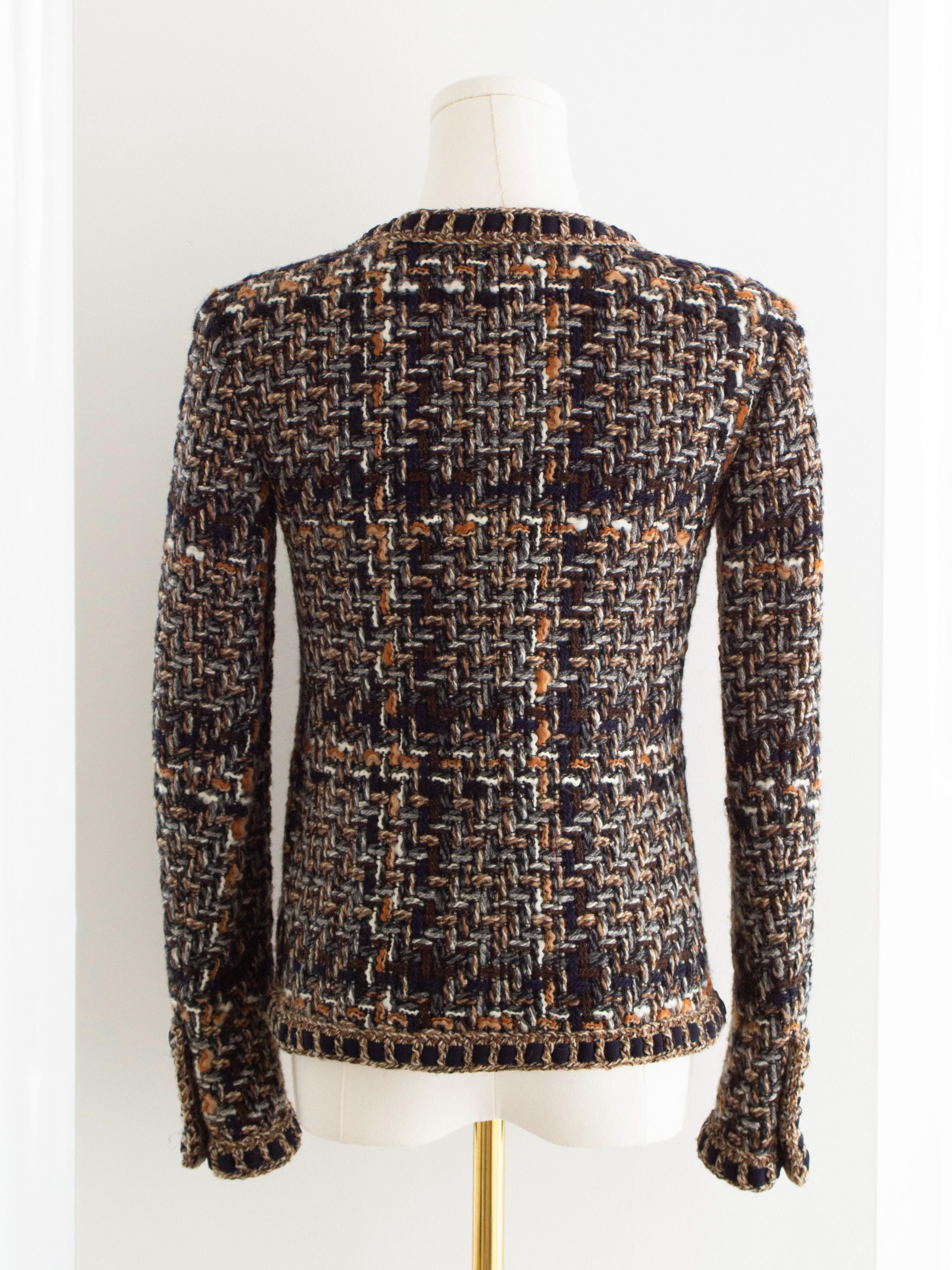 Chanel Pre-Fall 2016 Rome Brown Gold Fantasy Tweed 16A Jacket For Sale 1