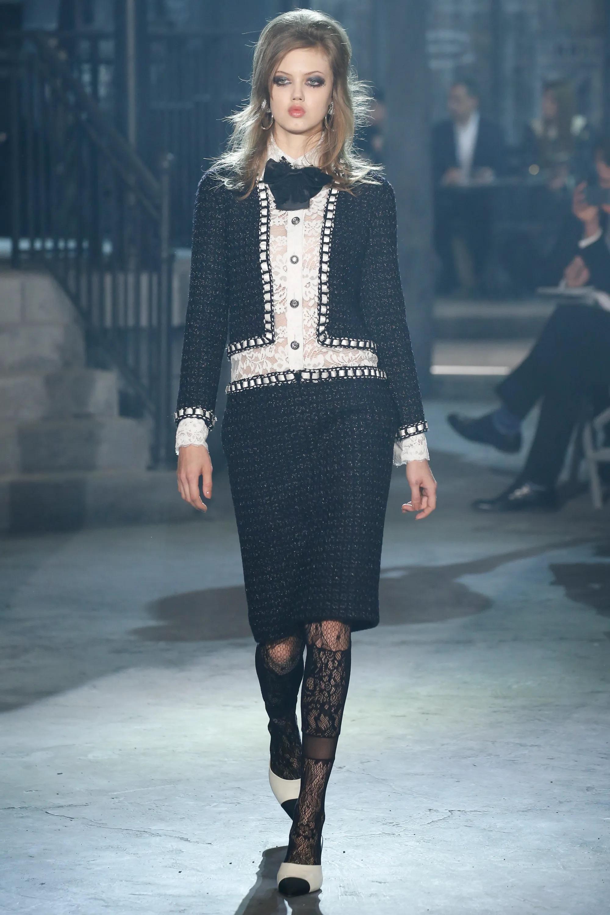 This standout dress comes from Chanel’s Pre-Fall 2016 Métiers d’Art “Paris in Rome” collection, known for its rich textures and cinematic glamour. Seen on Gigi Hadid, Chiara Ferragni, Jennifer Lopez, Soo Joo Park, and Giorgia Sinicorni, the piece