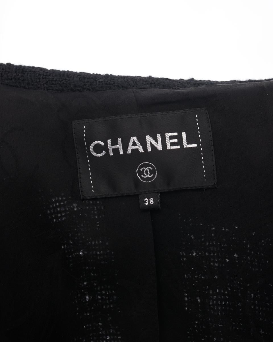 Chanel Pre-Fall 2017 Black Tweed Jacket with Satin Lapel / Rhinestone CC buttons 7