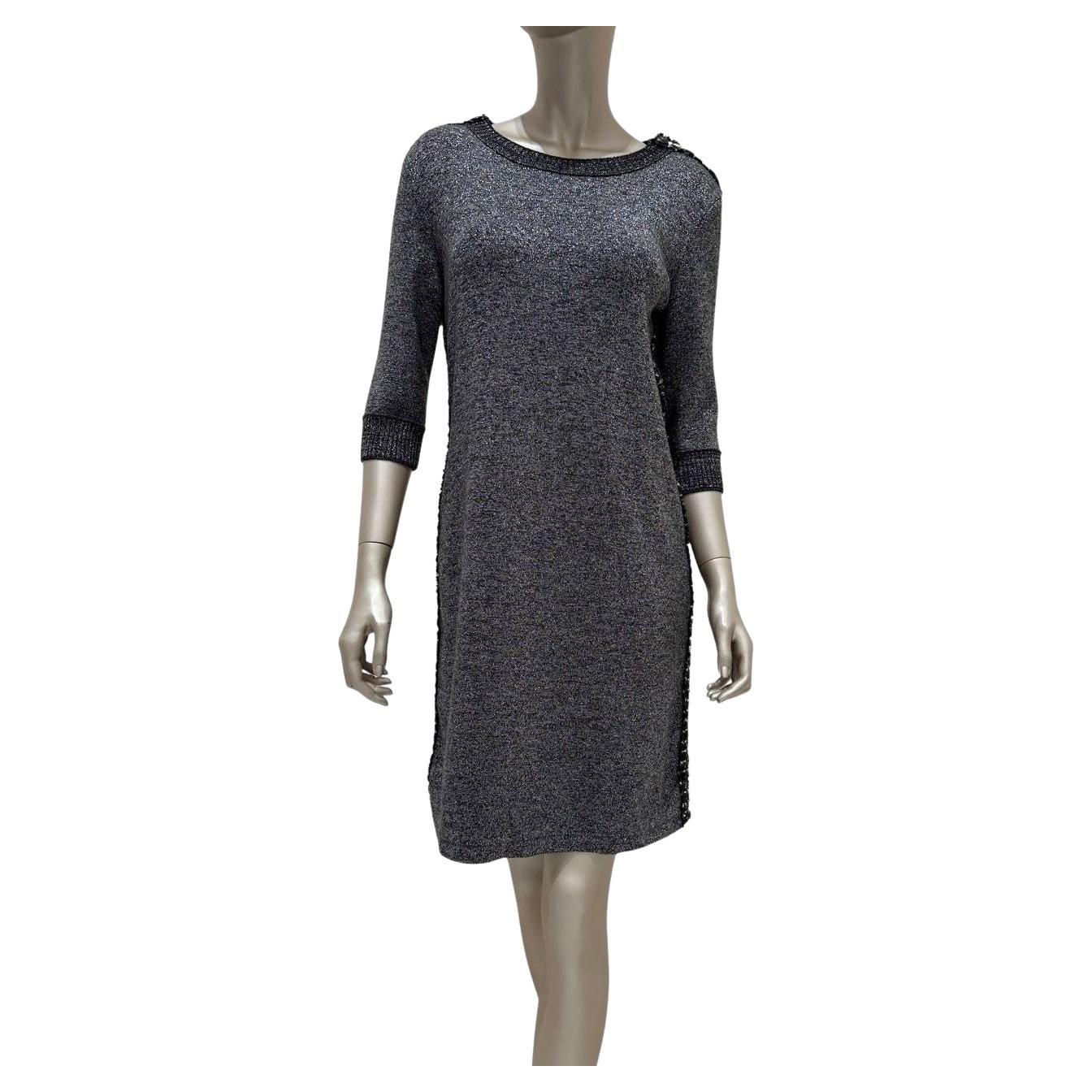 Chanel Pre-Fall 2017 Grey Wool Cashmere Shift Dress Sz.38