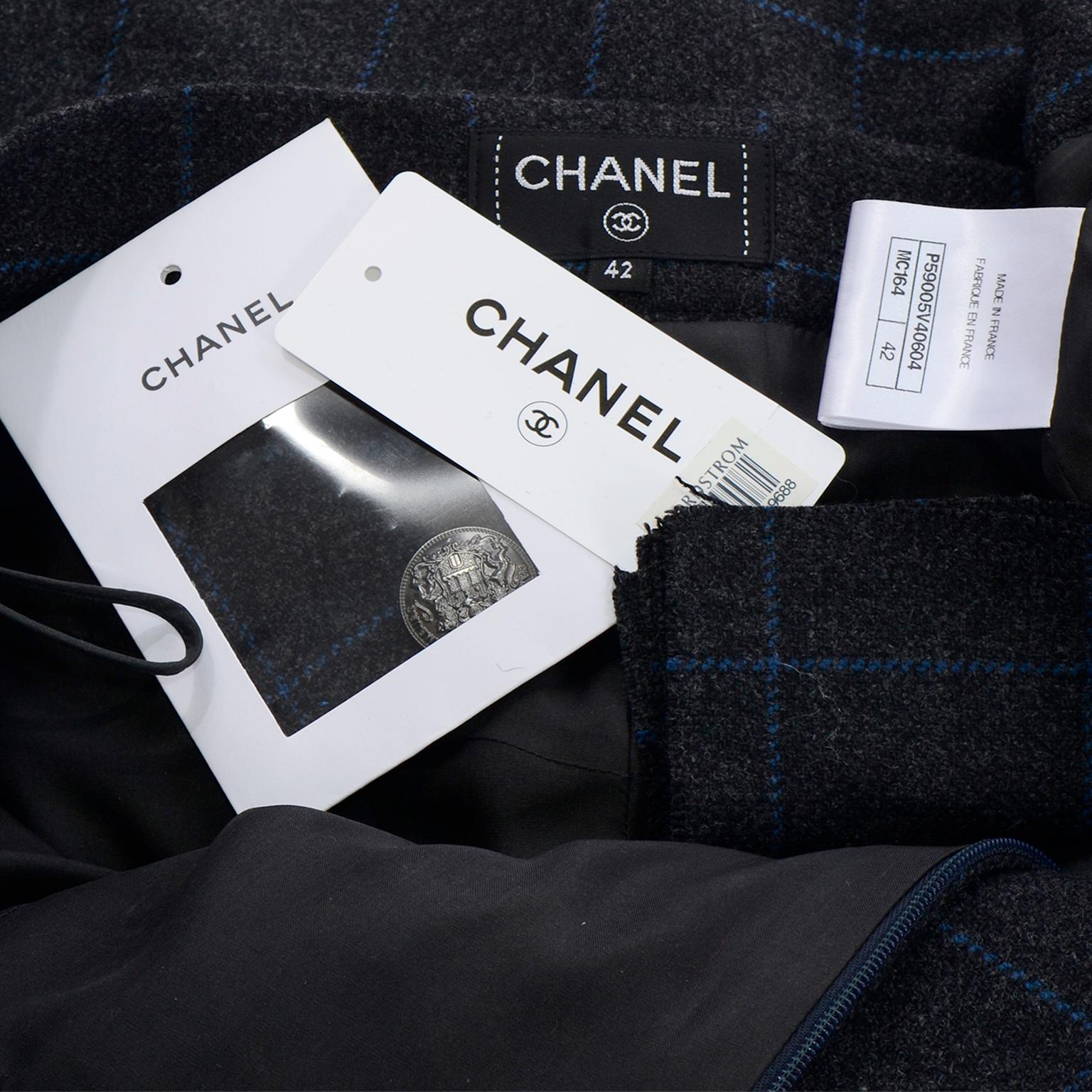 Chanel Pre-Fall 2018 New w Tags Grey & Blue Windowpane Wool Sailor Style Pants 5