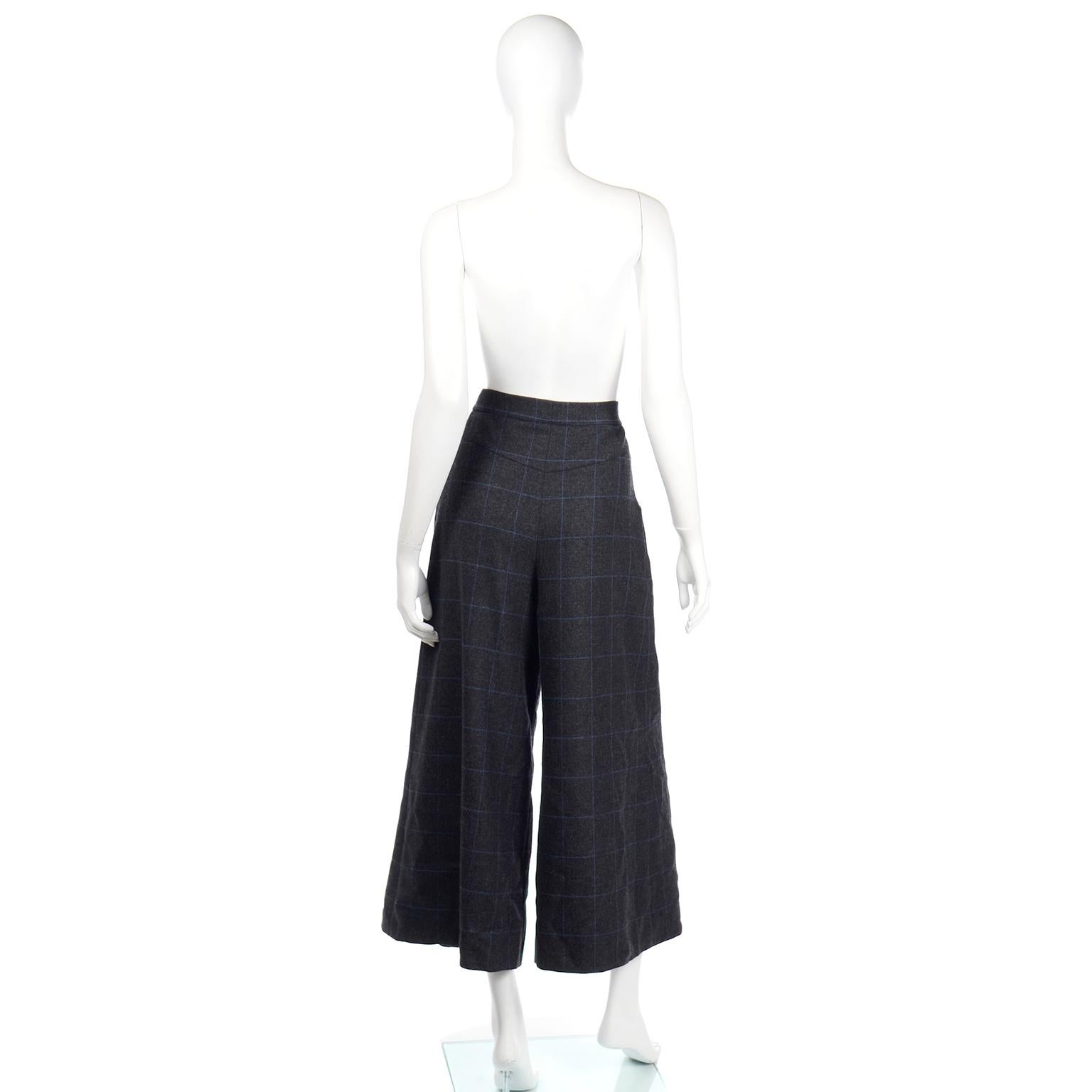 Gray Chanel Pre-Fall 2018 New w Tags Grey & Blue Windowpane Wool Sailor Style Pants