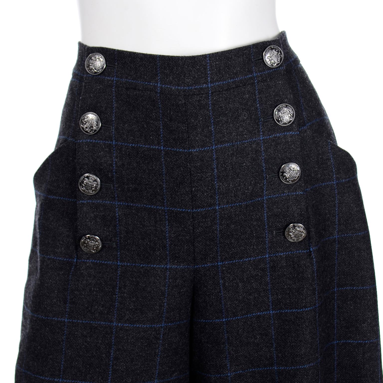 Women's Chanel Pre-Fall 2018 New w Tags Grey & Blue Windowpane Wool Sailor Style Pants