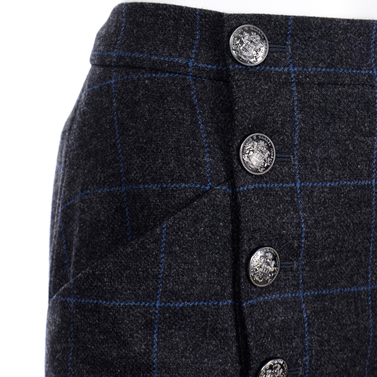 Chanel Pre-Fall 2018 New w Tags Grey & Blue Windowpane Wool Sailor Style Pants 1