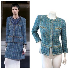 Chanel Pre-Fall 2019 Blue Tweed Braided Jacket Size 36