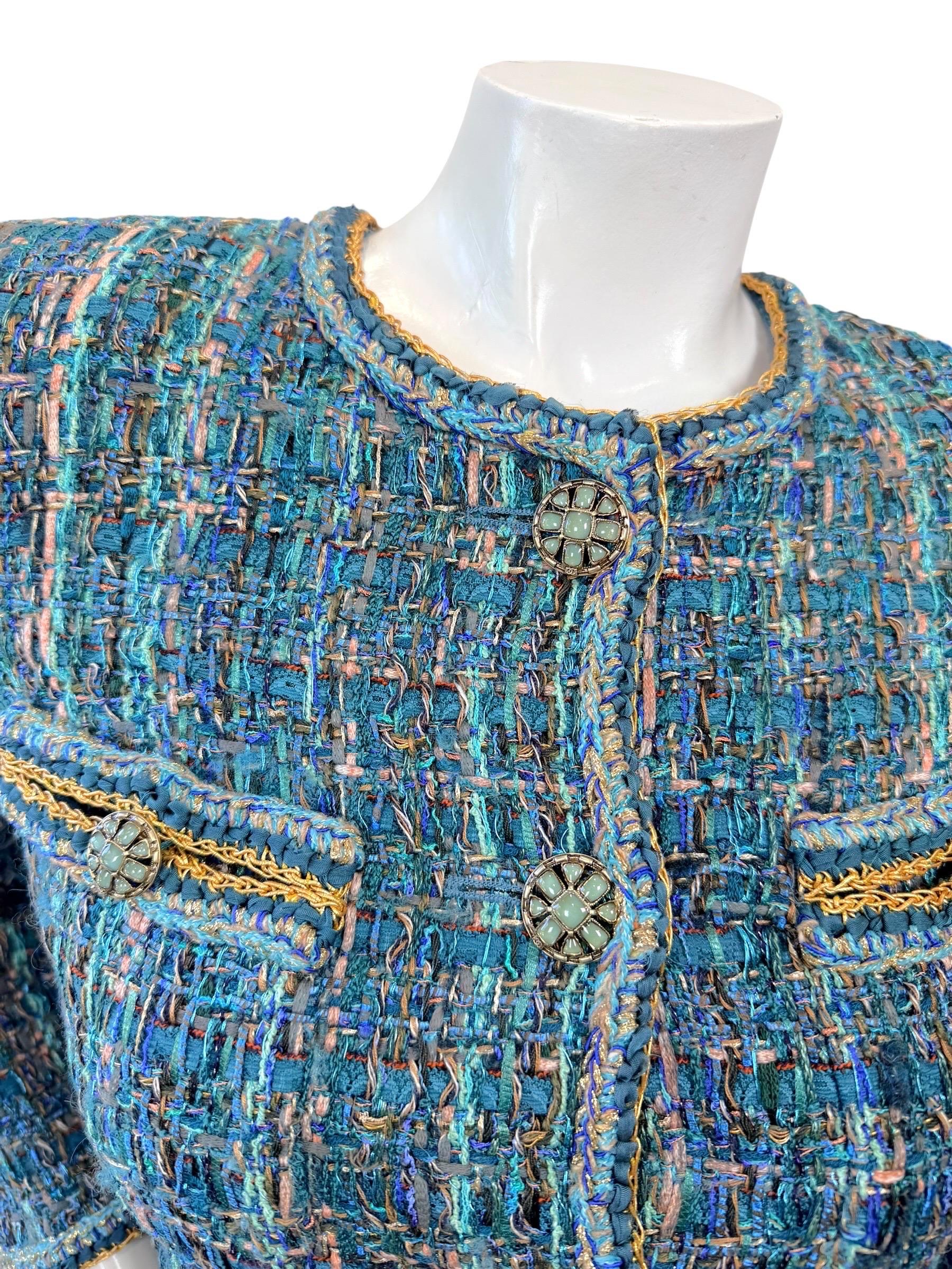 Chanel Pre-Fall 2019 Blue Tweed Braided Jacket Size 36 For Sale at 1stDibs