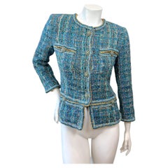 Chanel Pre-Fall 2019 Blue Tweed Braided Jacket Size 36