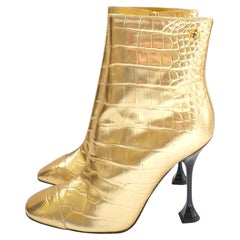 Chanel Pre-Fall 2019 Métiers d'Art Gold Croc geprägte Ankle Boots