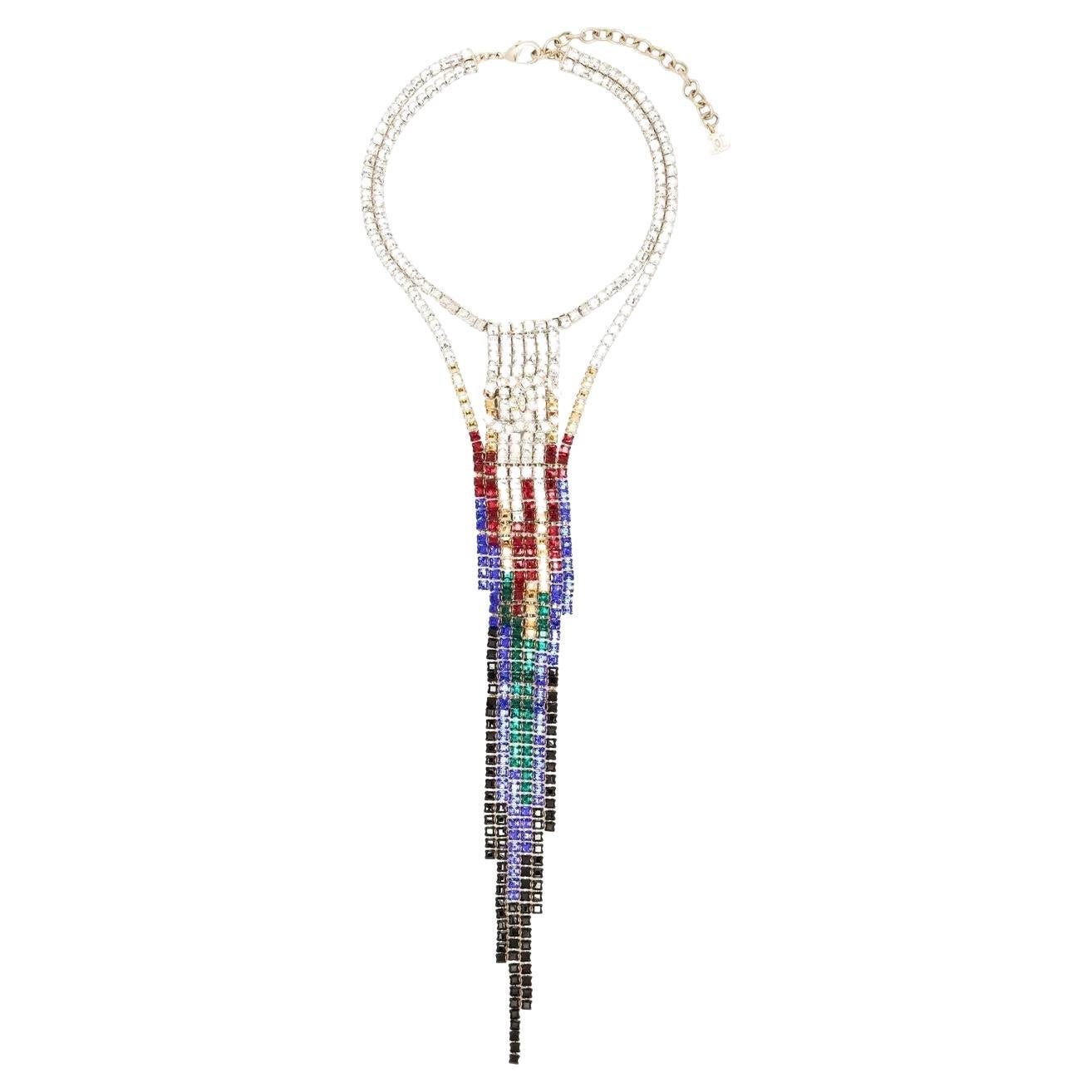 Chanel Pre-Fall 2019 Rainbow Rhinestone Statement Necklace For Sale
