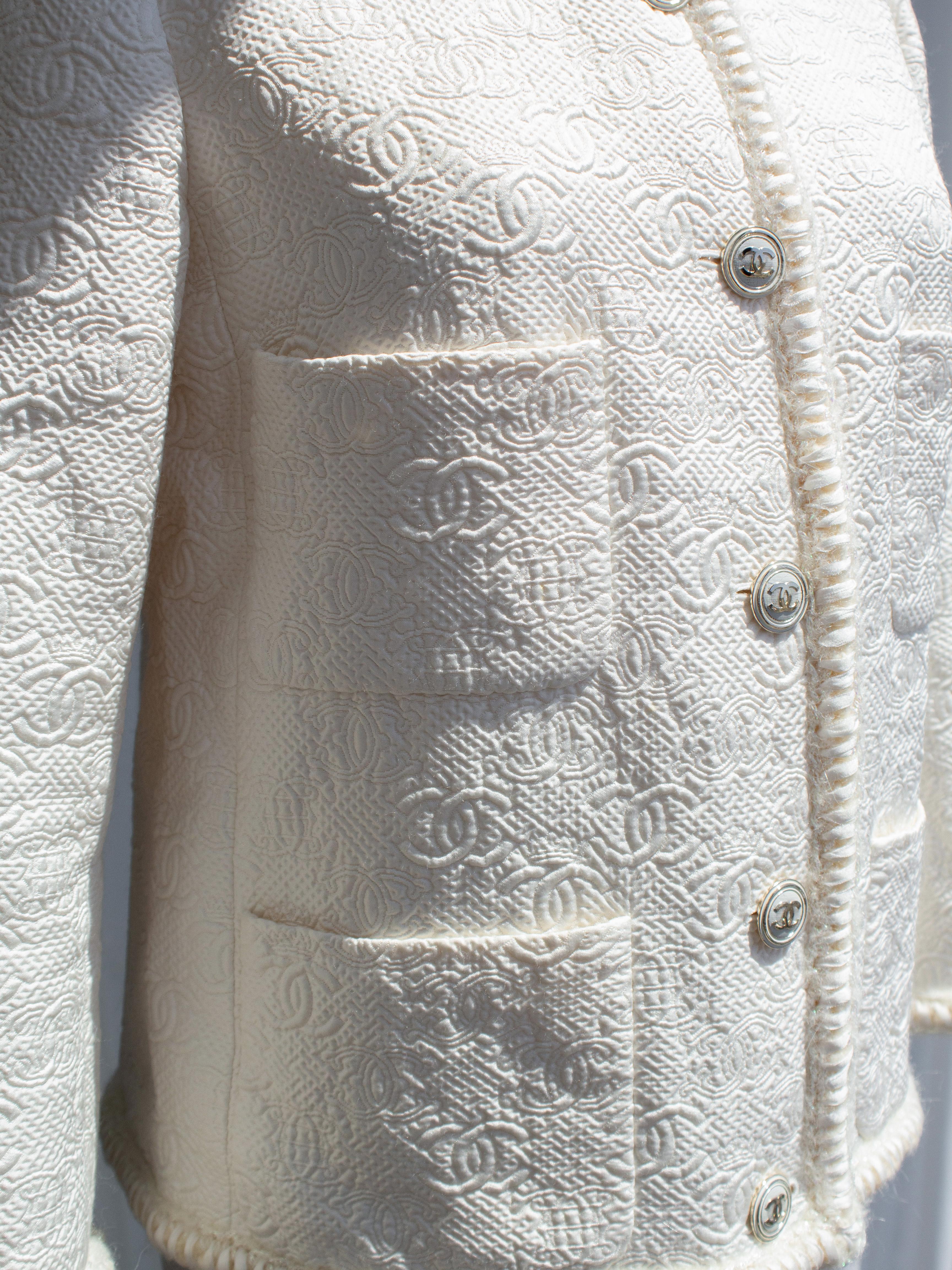 Chanel Pre-Fall 2021 Metiers D'Art White Embossed CC Logo 21A Jacket 7