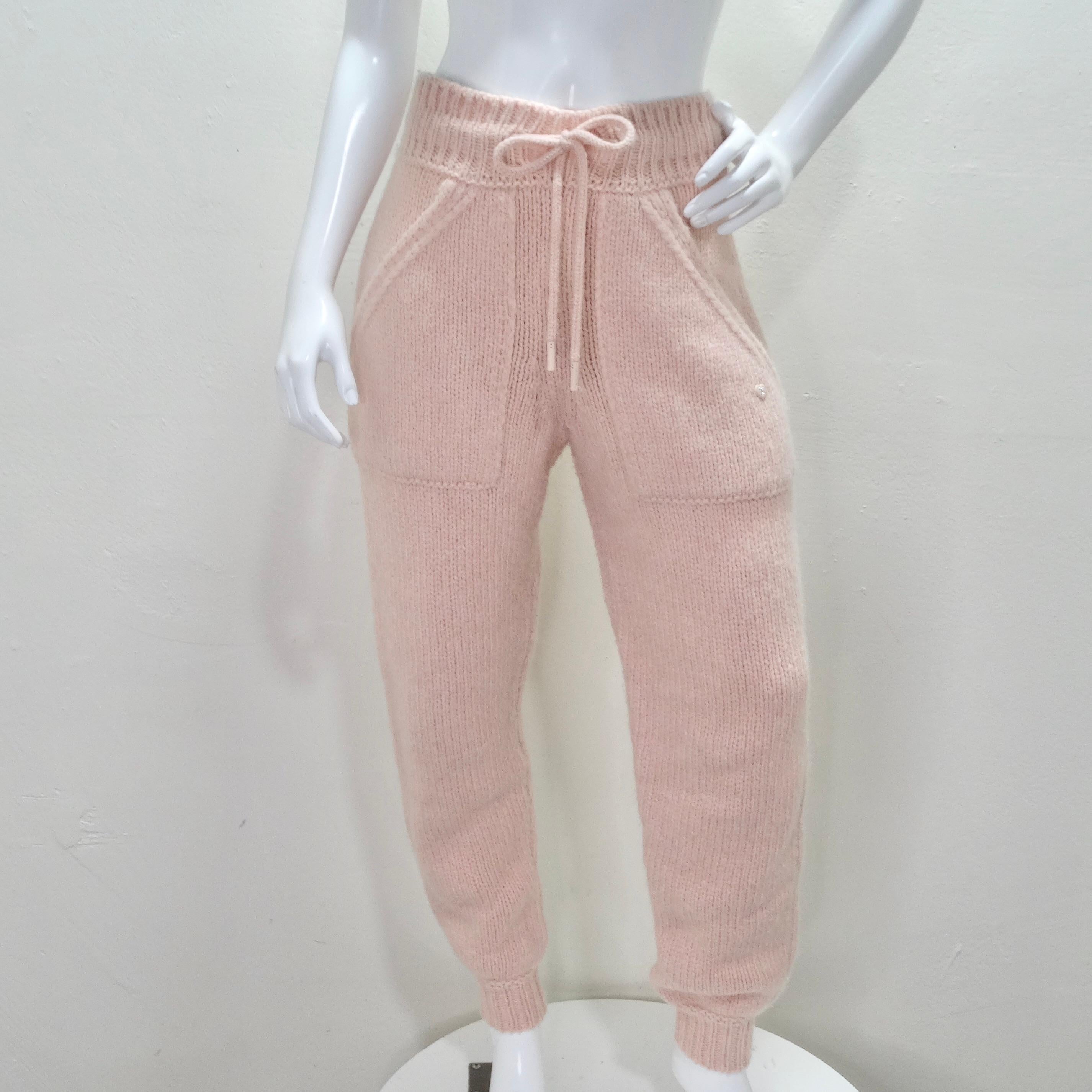 Chanel pré-automne 2021 - Pantalon jogger en tricot d'alpaga rose en vente 4