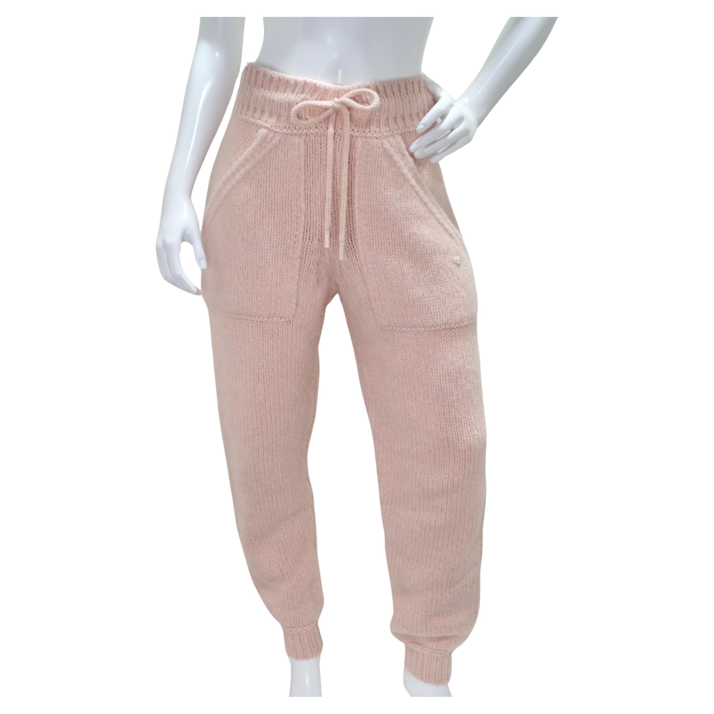 Chanel Pre Fall 2021 Pink Alpaca Knit Jogger Sweatpants For Sale