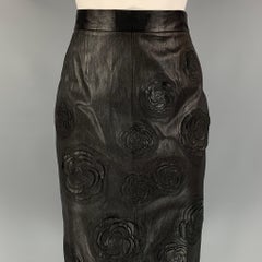 CHANEL Pre-Fall Shanghai Collection 2010 Size 6 Black Camelia Applique Skirt