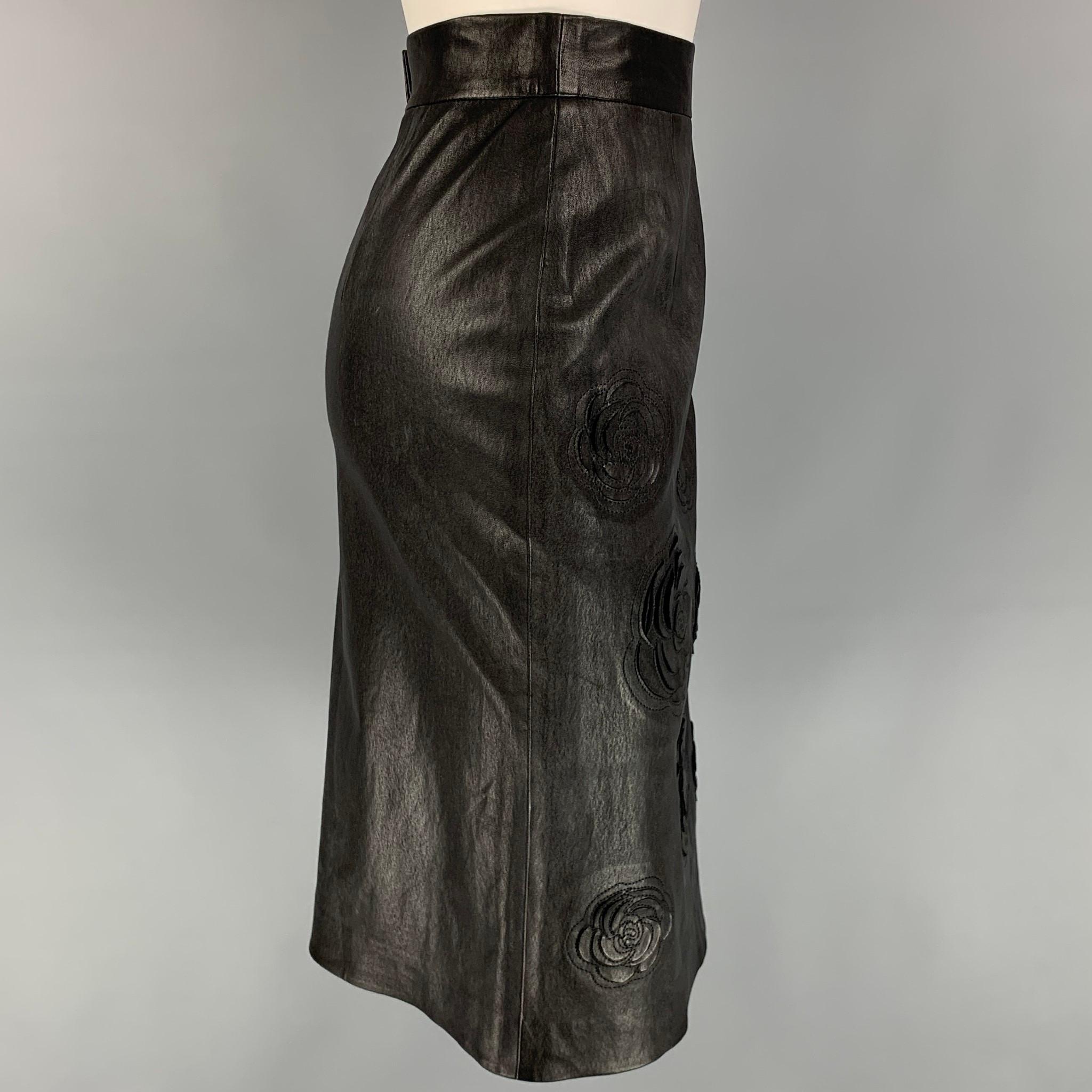 CHANEL Pre-Fall Shanghai Collection 2010 Size 6 Black Camelia Applique Skirt In Good Condition In San Francisco, CA