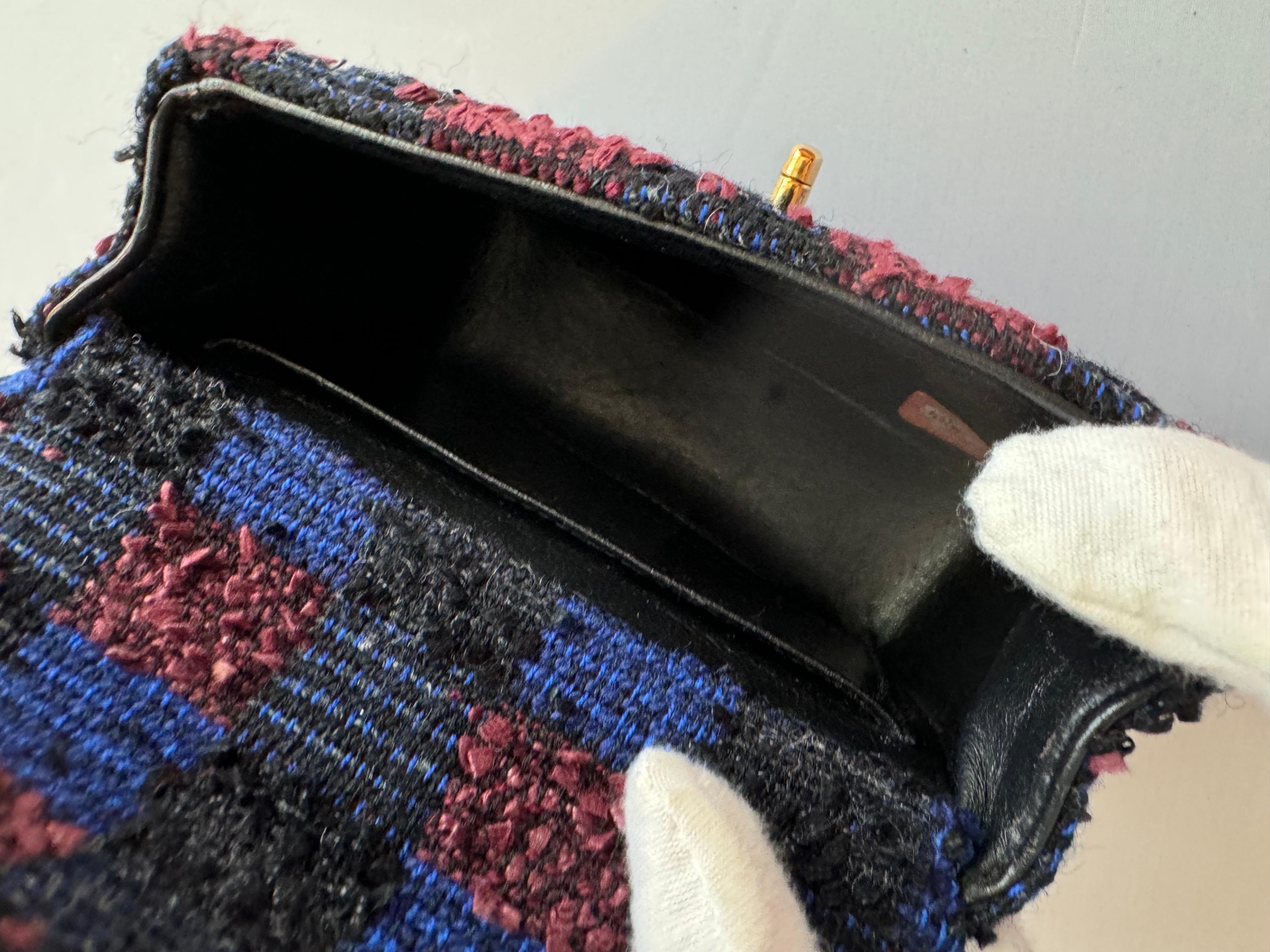 CHANEL Pre-Owned 1992 Micro Classic Flap Tweed Handbag 10