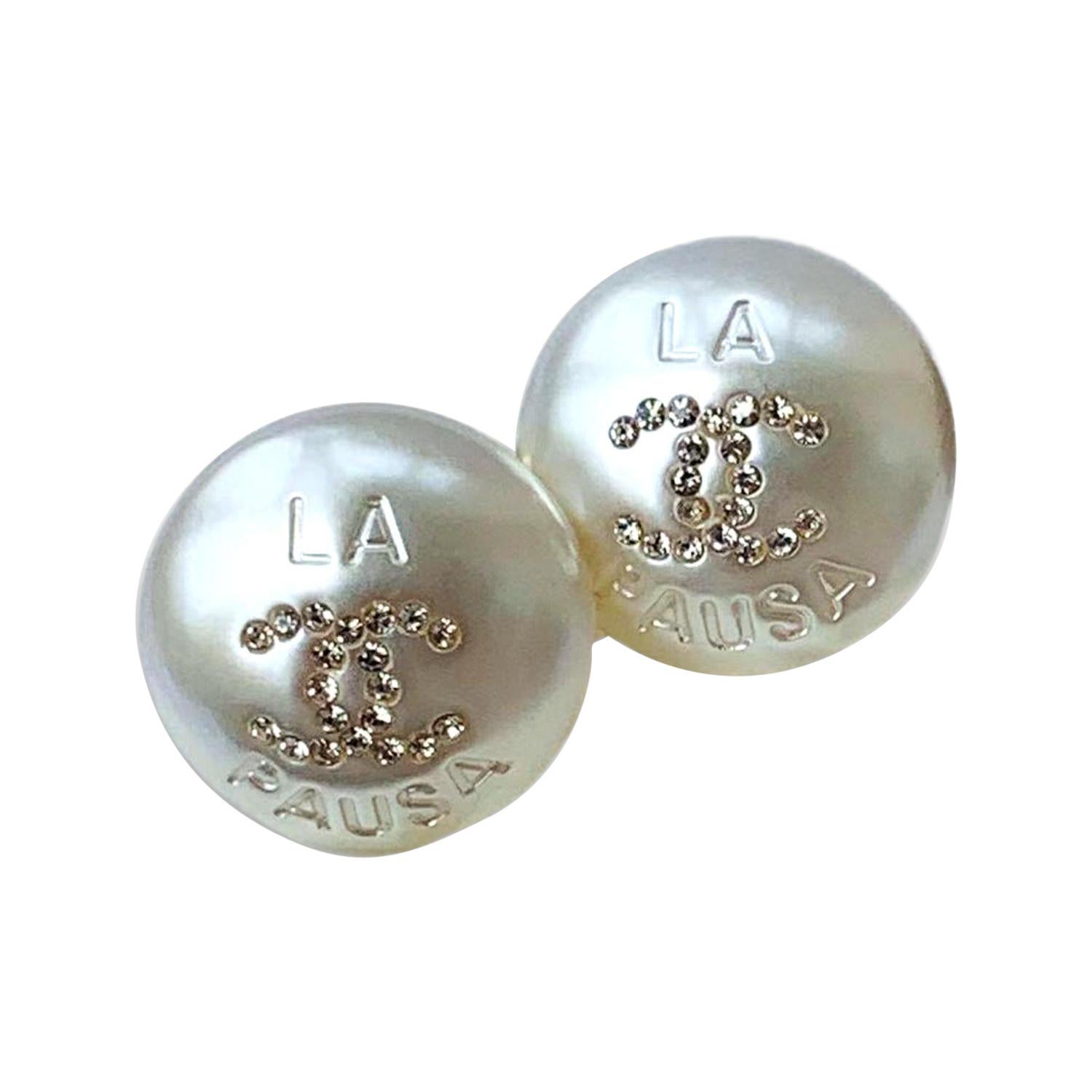 Chanel Pre-Owned CC Pearl Classic Crystal Earrings at 1stDibs