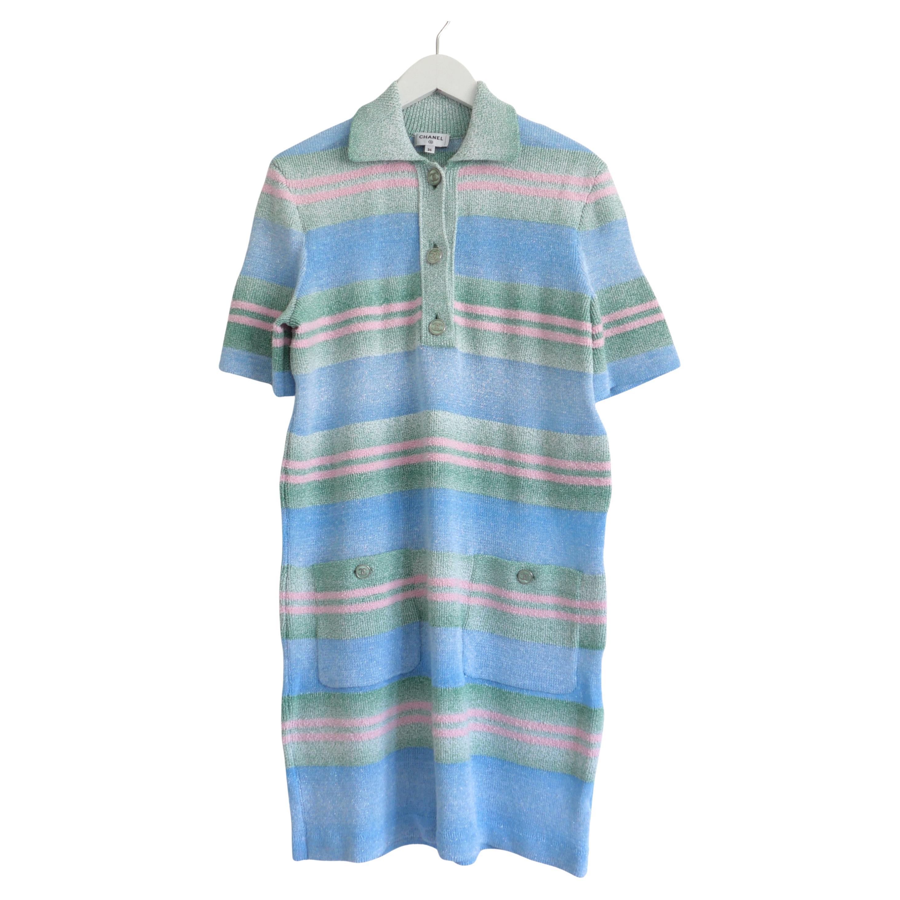 Chanel Pre-Spring 2023 23P Pastel Striped Knit Polo Dress