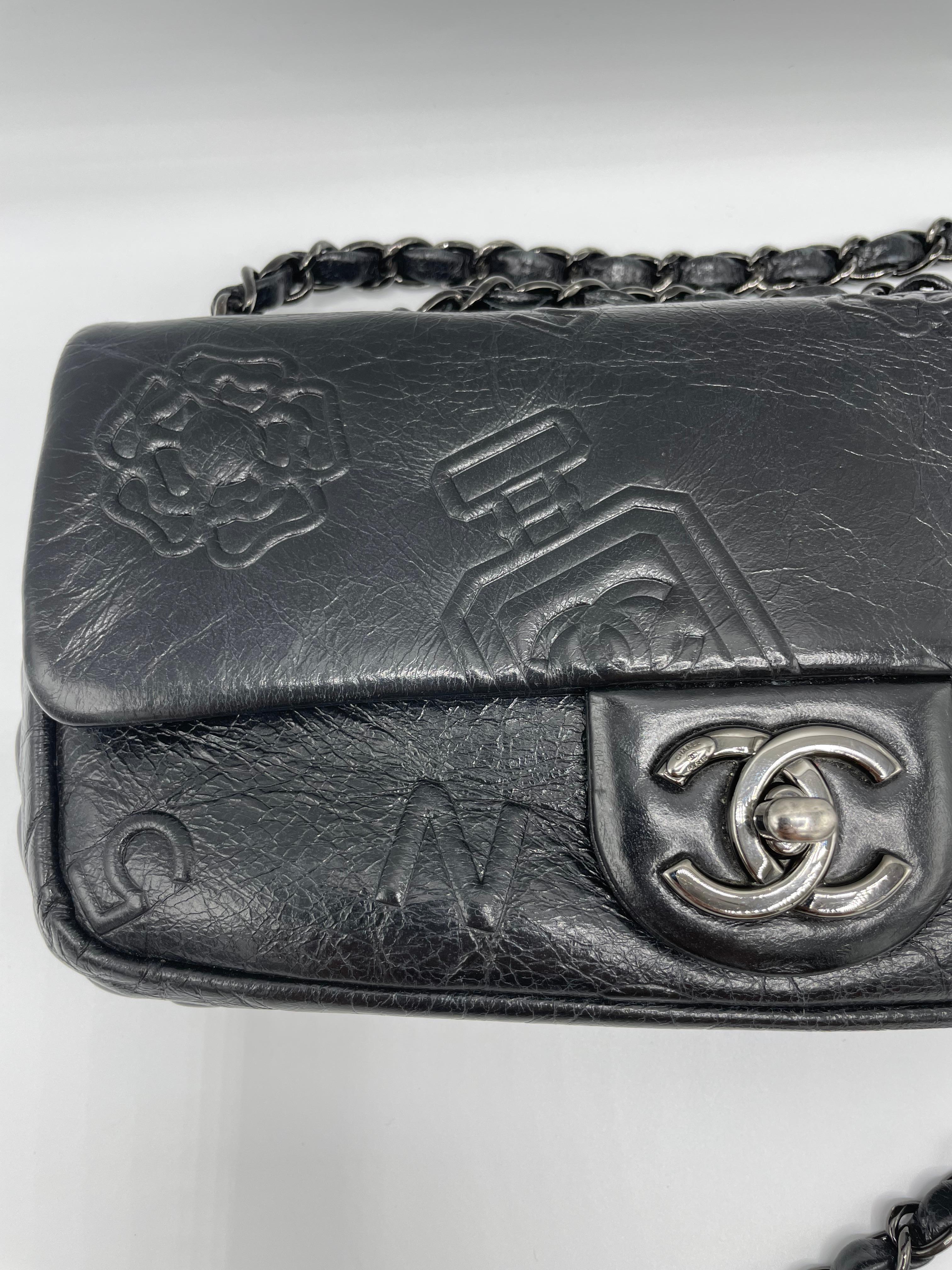 Black Chanel Precious Symbols Flap Embossed Leather