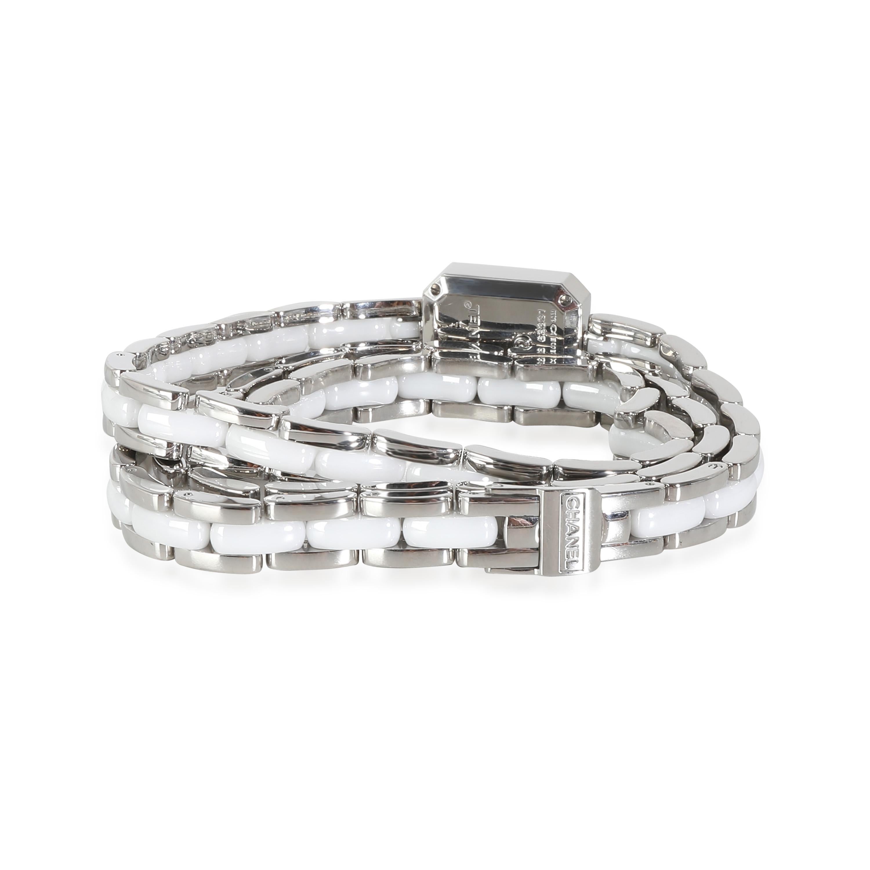 Chanel Premeire Wrap H3059 Damenuhr in  Rostfreier Stahl/Keramik

SKU: 138940

PRIMÄRE DETAILS
Marke: Chanel
Modell: Premeire Wrap
Herkunftsland: Schweiz
Uhrwerk Typ: Quarz: Batterie
Herstellungsjahr: 2010-2019
Zustand: Einzelhandelspreis 9400 USD.