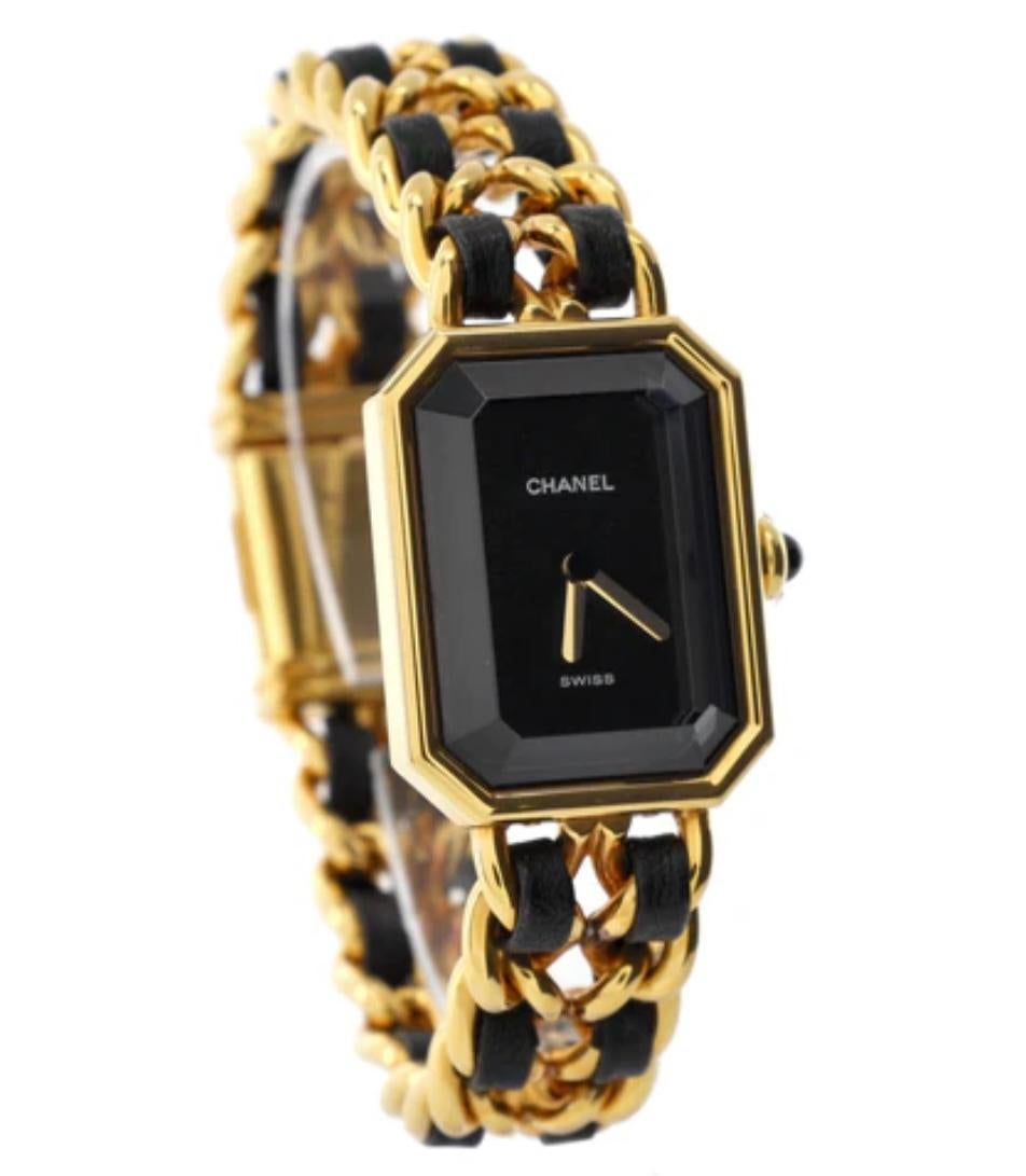 Chanel Premier Gold Vermeil Premier  und schwarz lackierte Uhr im Zustand „Gut“ im Angebot in Miami, FL