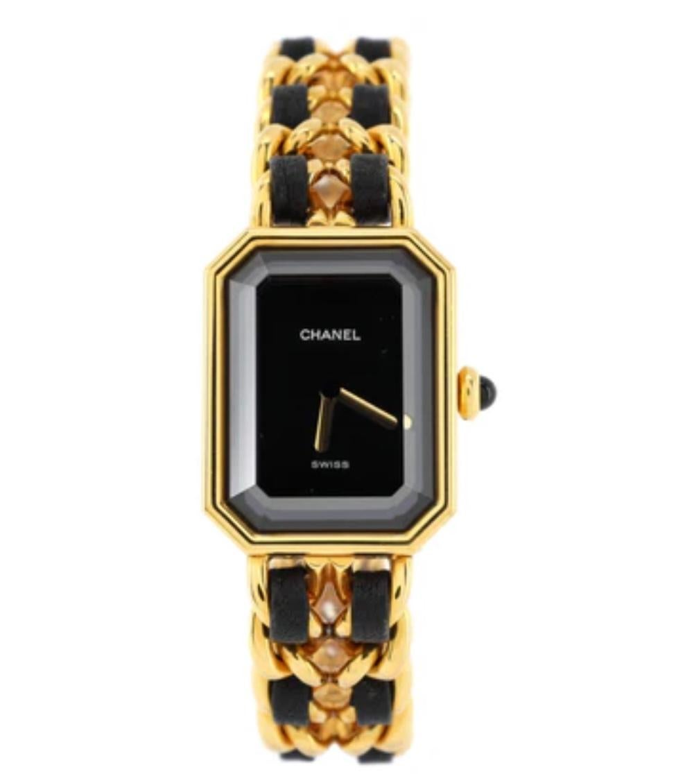 Chanel Premier Gold Vermeil Premier  und schwarz lackierte Uhr Damen im Angebot