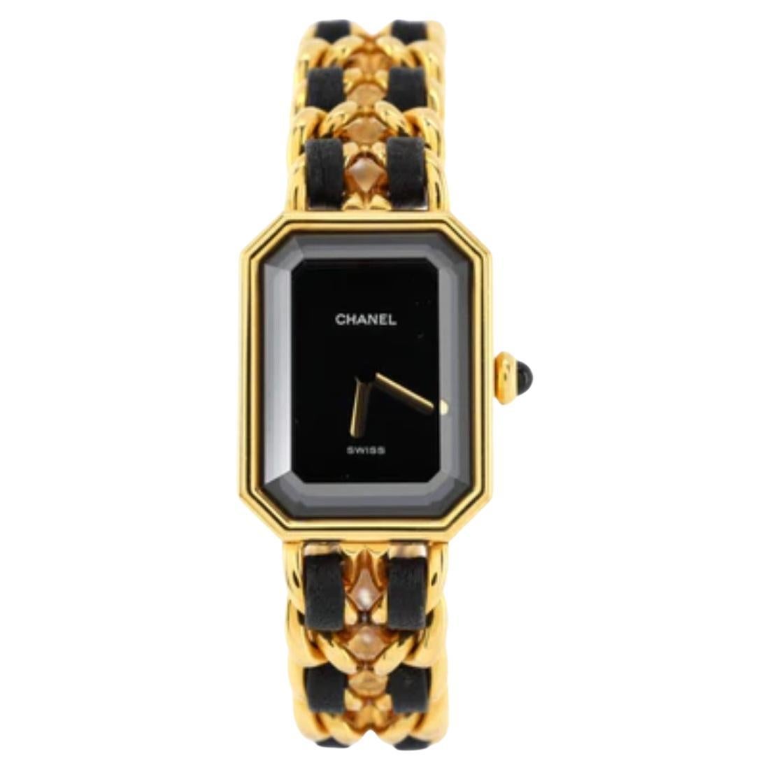 Chanel Premier Gold Vermeil Premier  und schwarz lackierte Uhr im Angebot